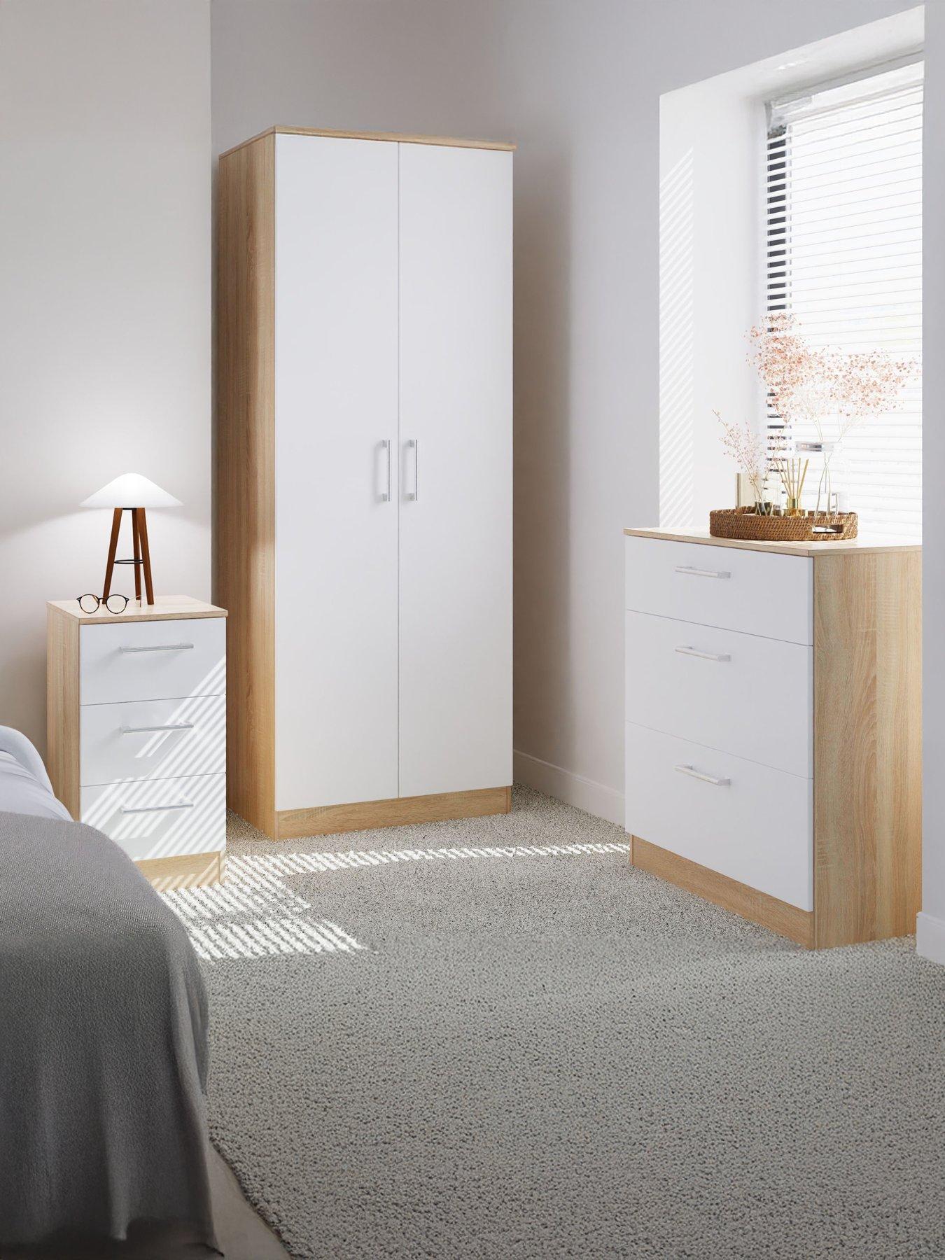 SWIFT Chester Ready Assembled Bedroom Furniture Package - 2 Door Wardrobe, 3 Drawer Chest and 3 Bedside Table