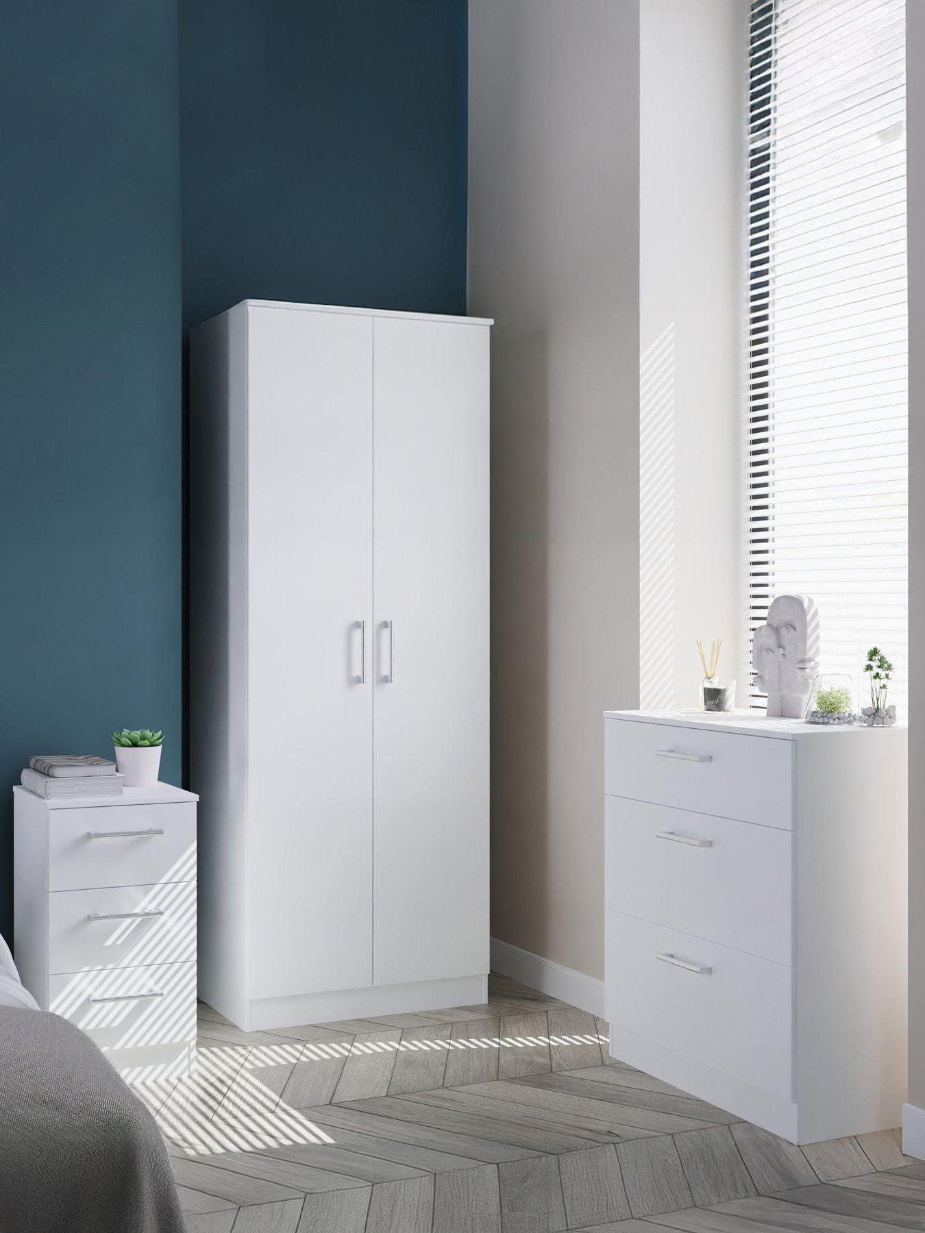 undefined Chester Ready Assembled Bedroom Furniture Package - 2 Door Wardrobe, 3 Drawer Chest and 3 Bedside Table