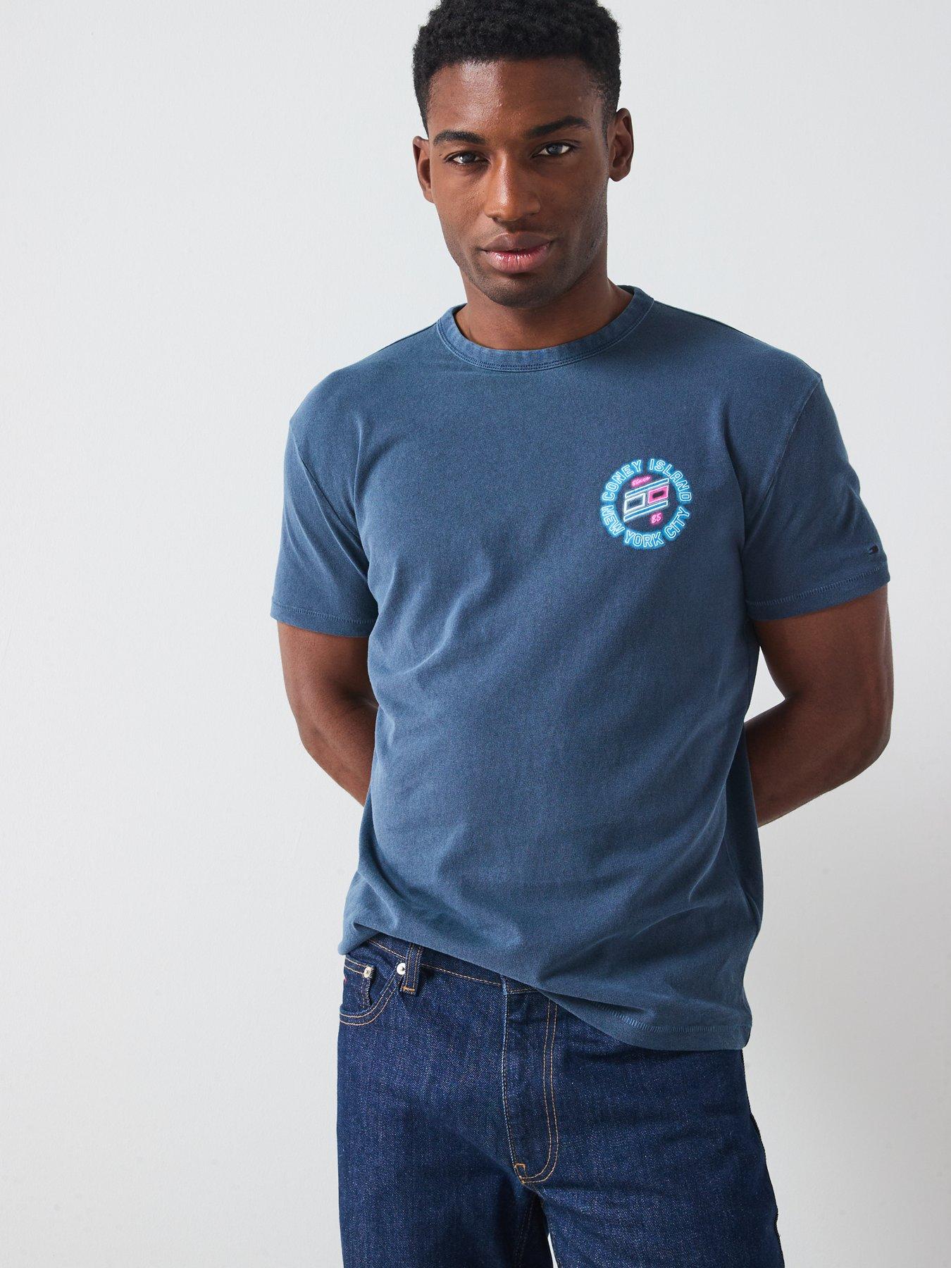  image of tommy-jeans-neon-lights-back-graphic-t-shirt-navy