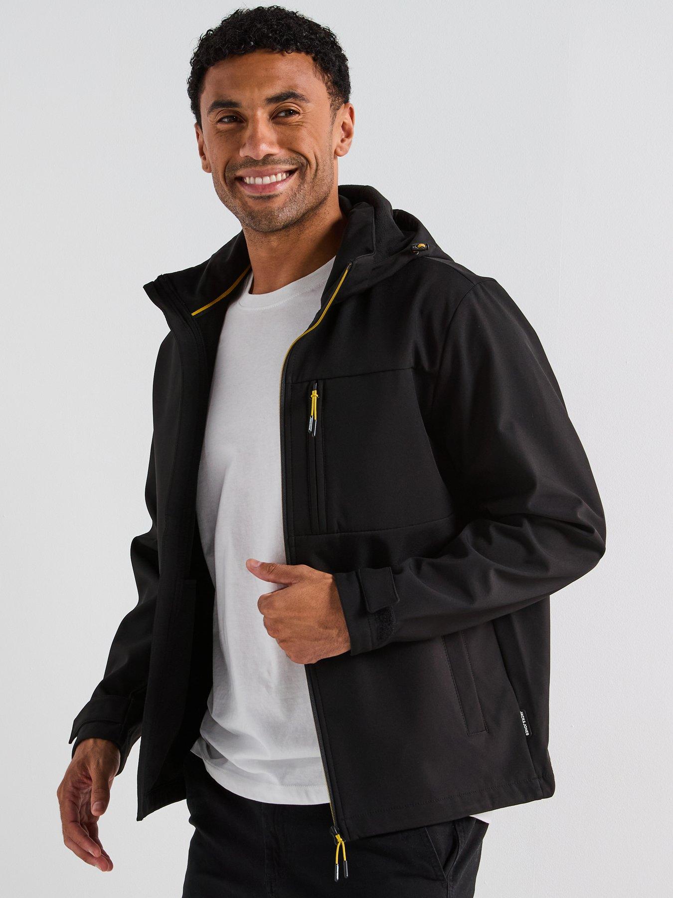  image of jack-jones-hatcher-softshell-hooded-coat-black