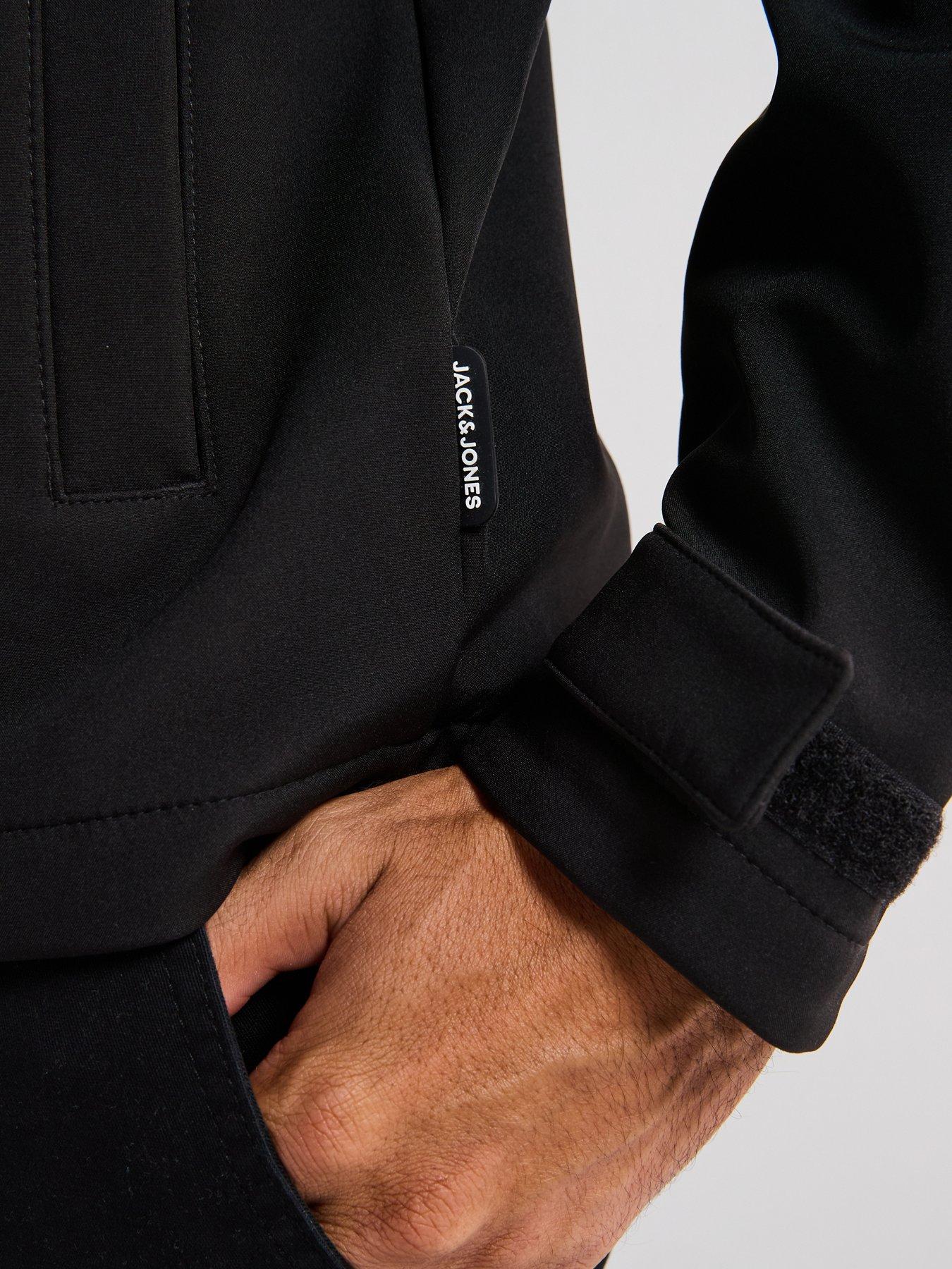  image of jack-jones-hatcher-softshell-hooded-coat-black