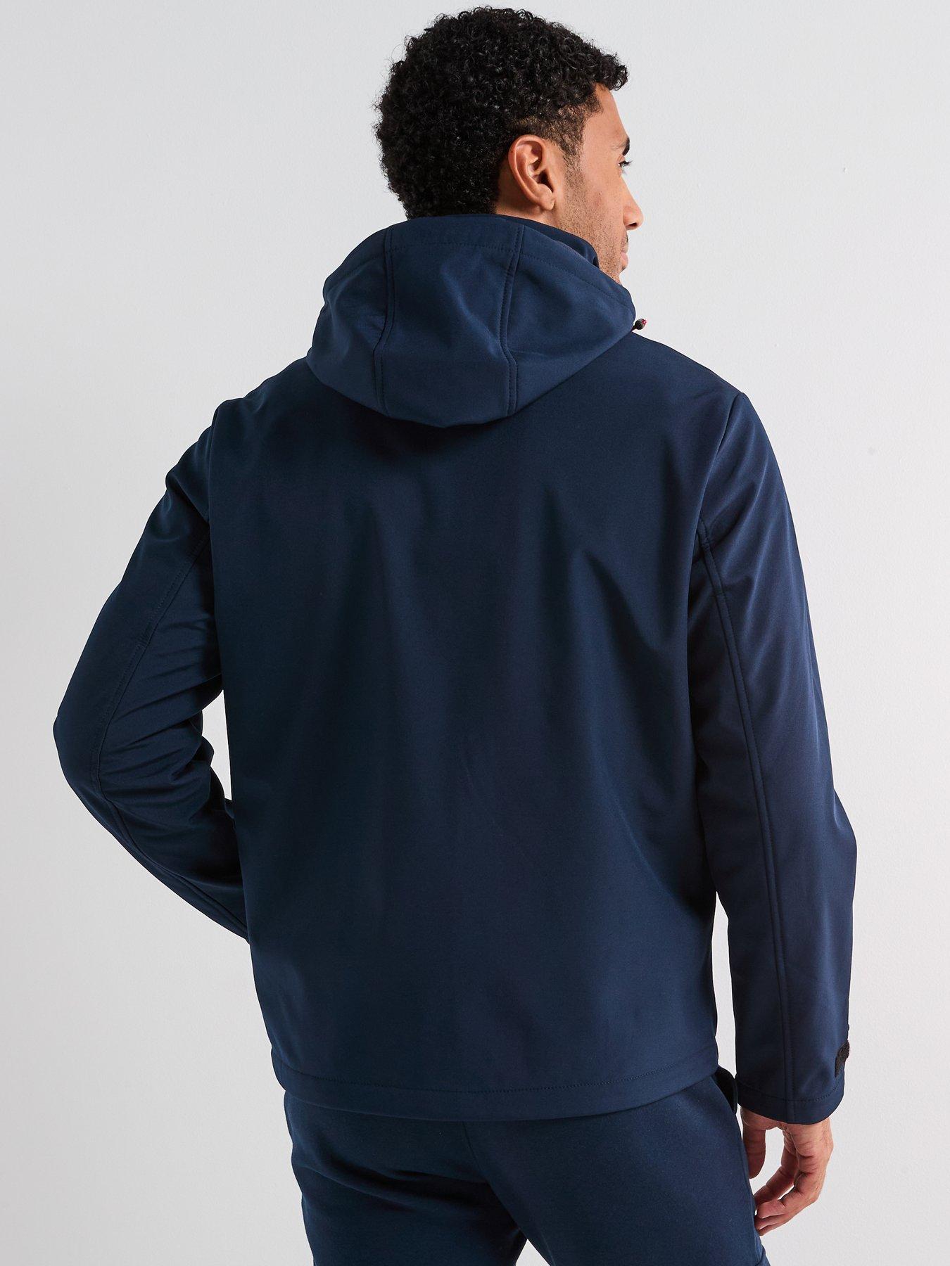  image of jack-jones-hatcher-softshell-hooded-coat-navy