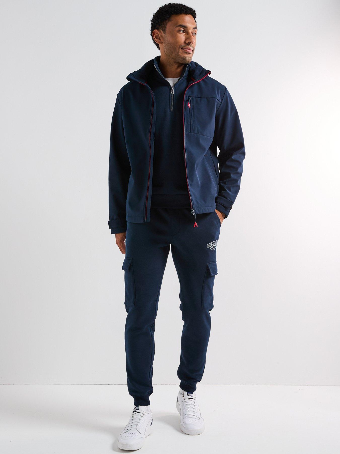  image of jack-jones-hatcher-softshell-hooded-coat-navy