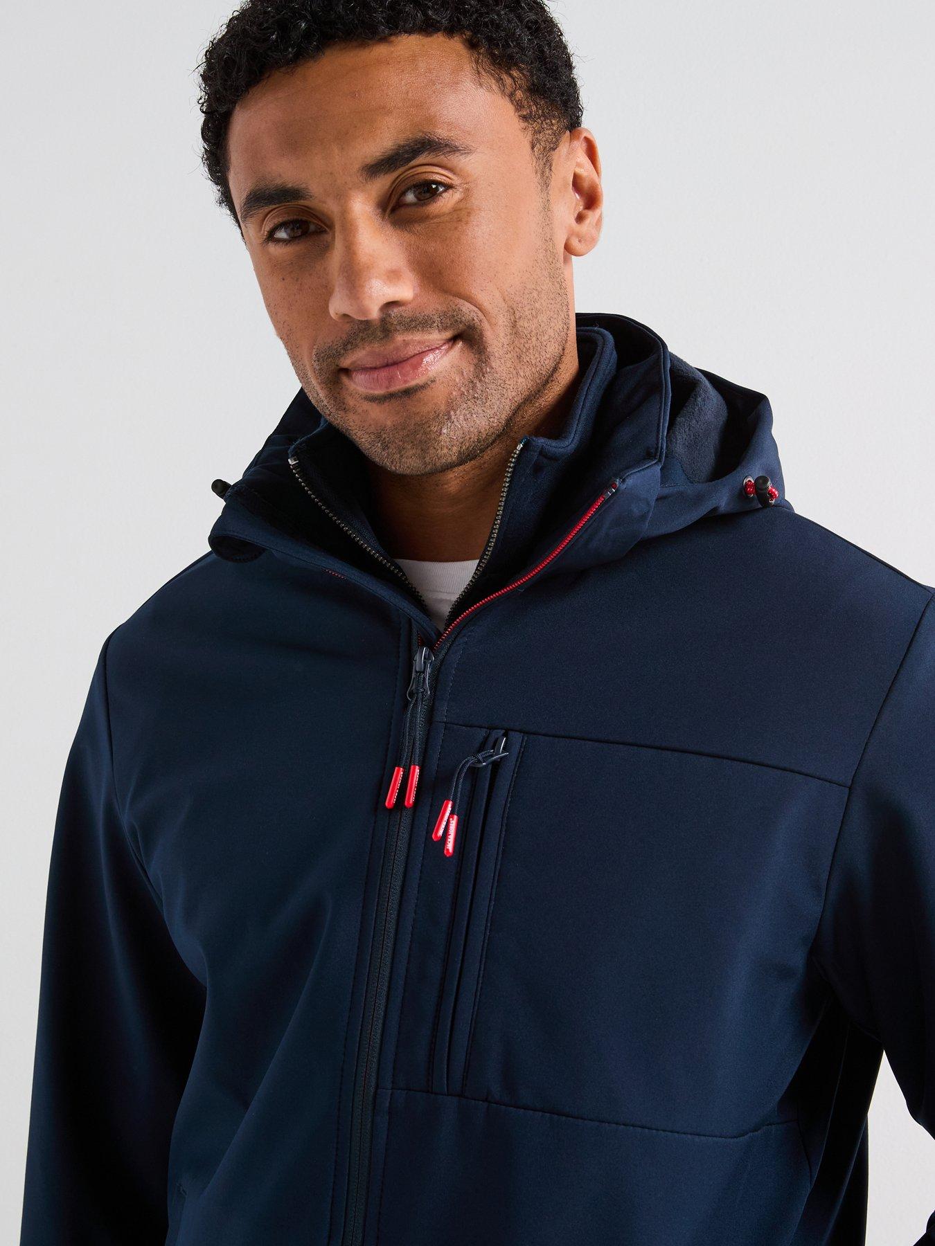  image of jack-jones-hatcher-softshell-hooded-coat-navy