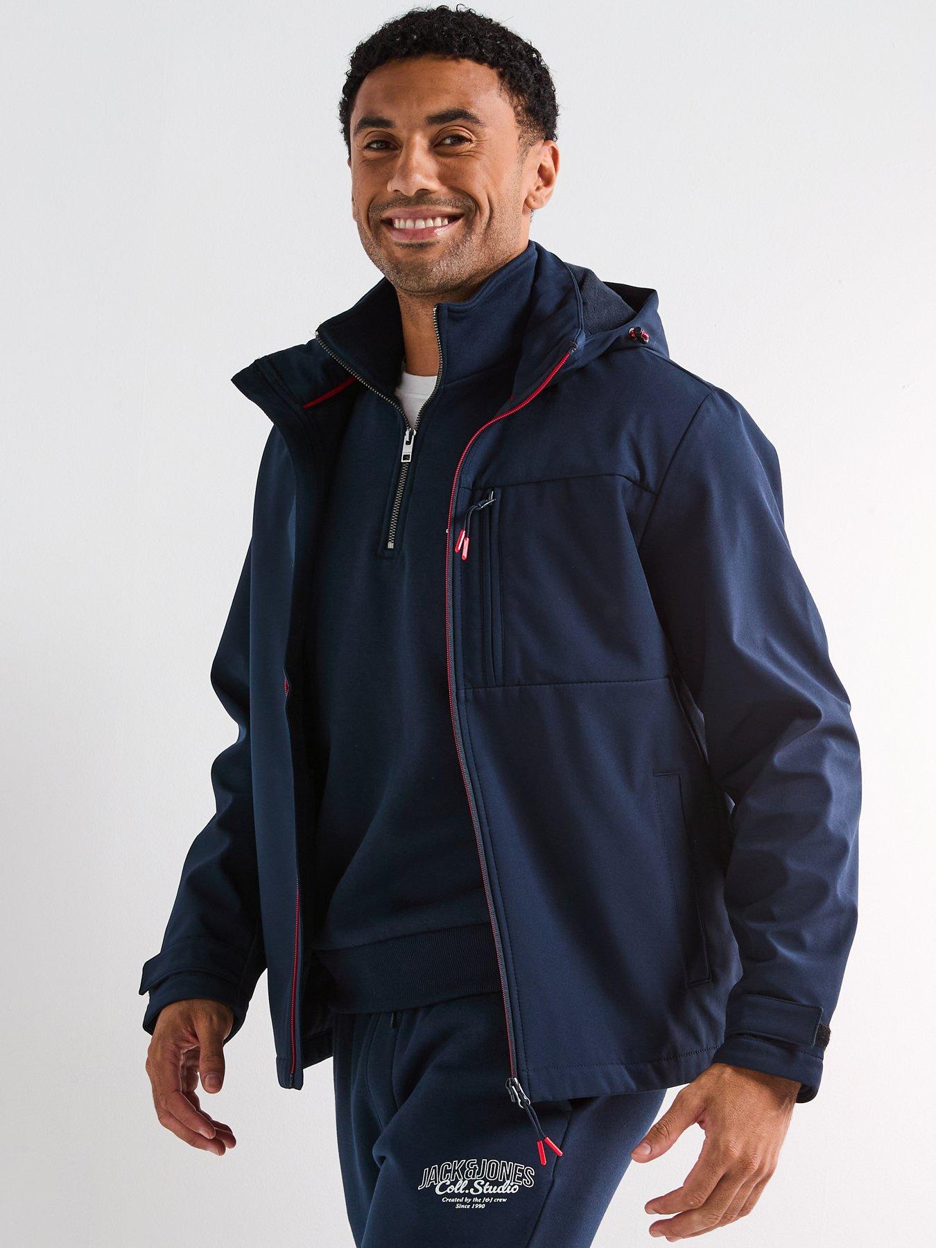  image of jack-jones-hatcher-softshell-hooded-coat-navy