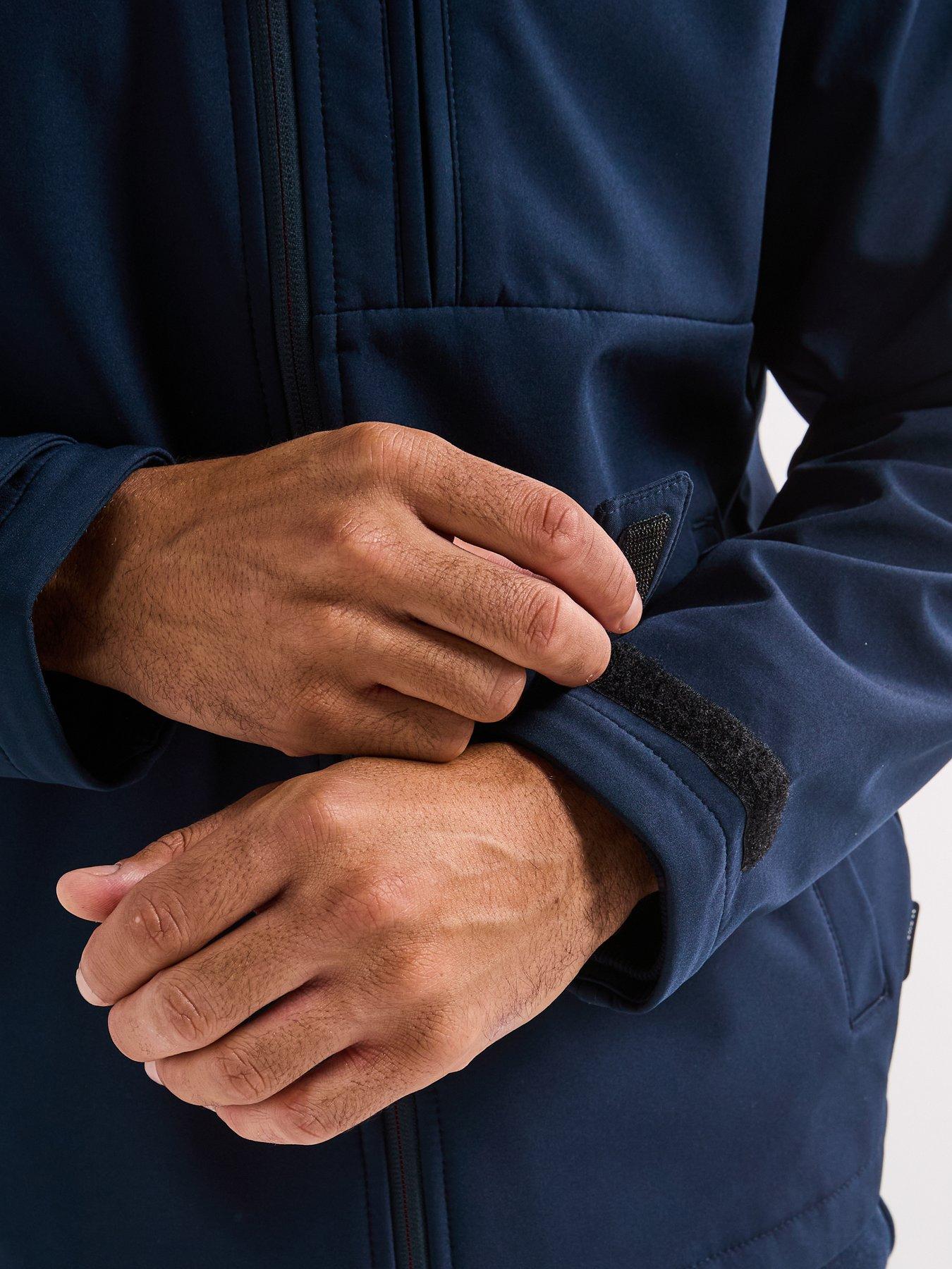  image of jack-jones-hatcher-softshell-hooded-coat-navy