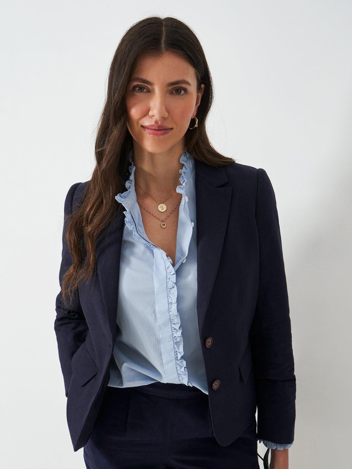  image of crew-clothing-linen-blend-blazer-navy