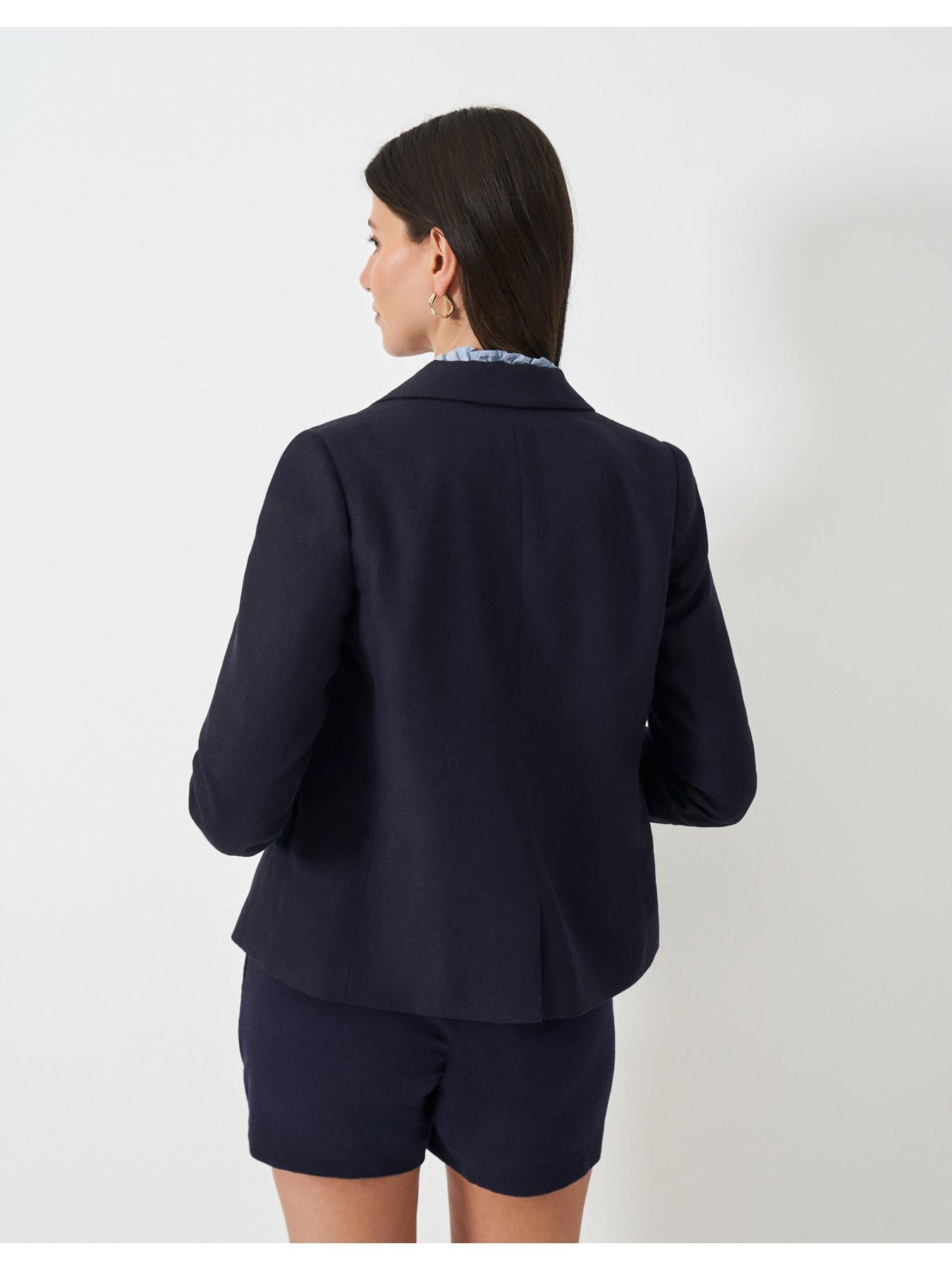  image of crew-clothing-linen-blend-blazer-navy