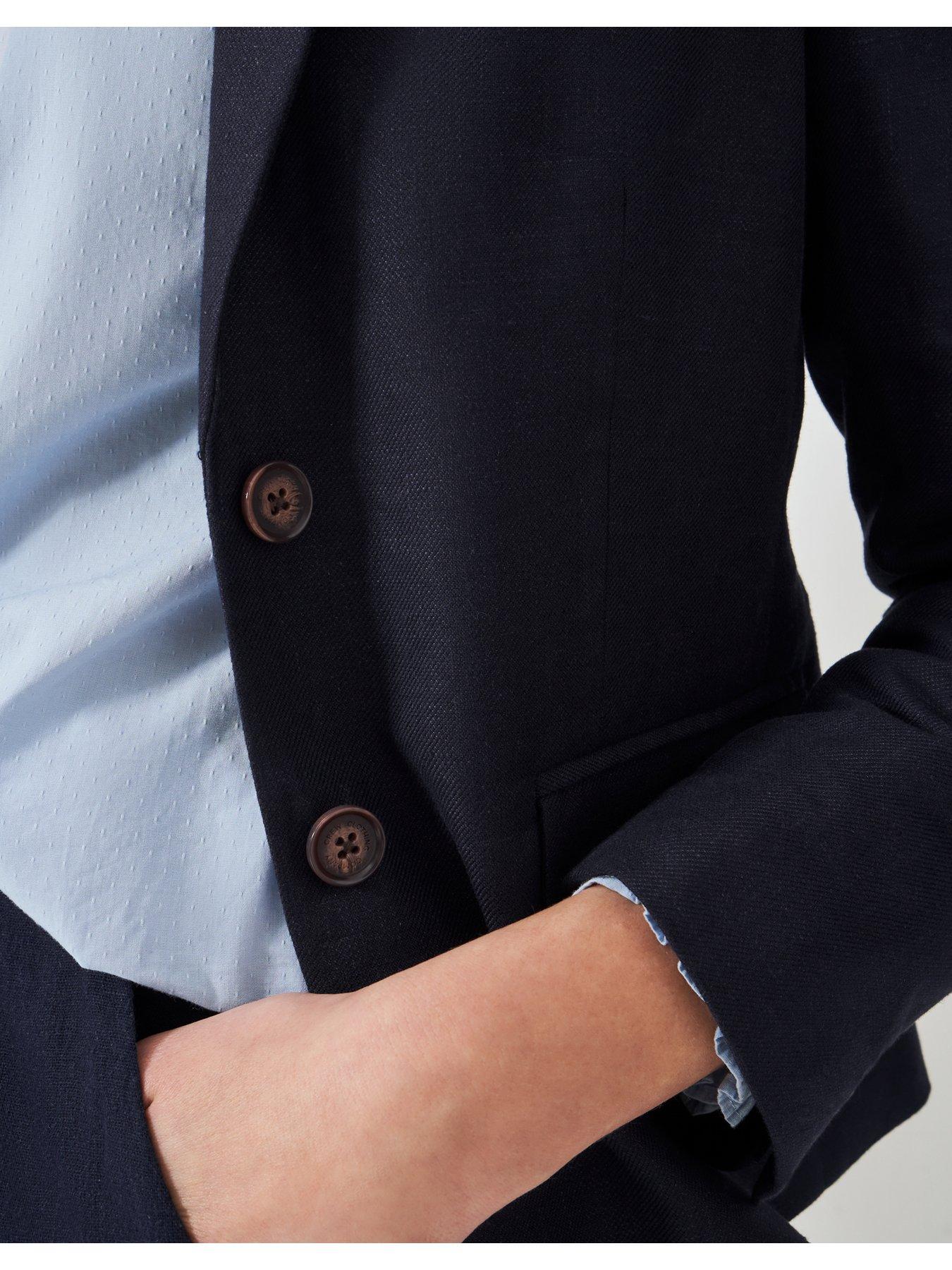  image of crew-clothing-linen-blend-blazer-navy