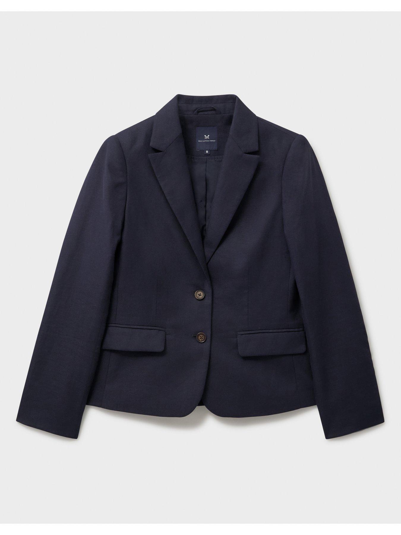  image of crew-clothing-linen-blend-blazer-navy
