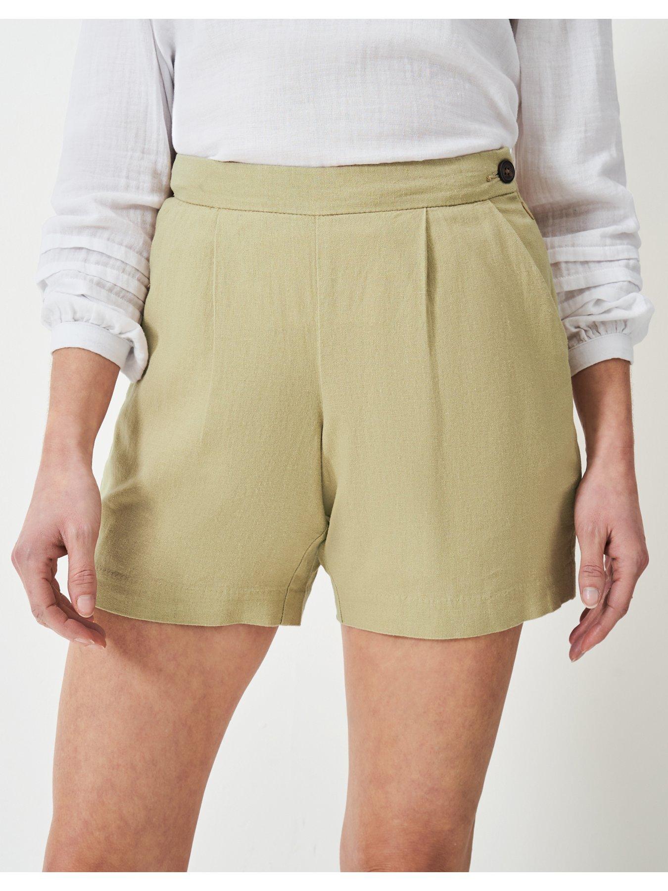  image of crew-clothing-linen-blend-wide-leg-shorts-beige