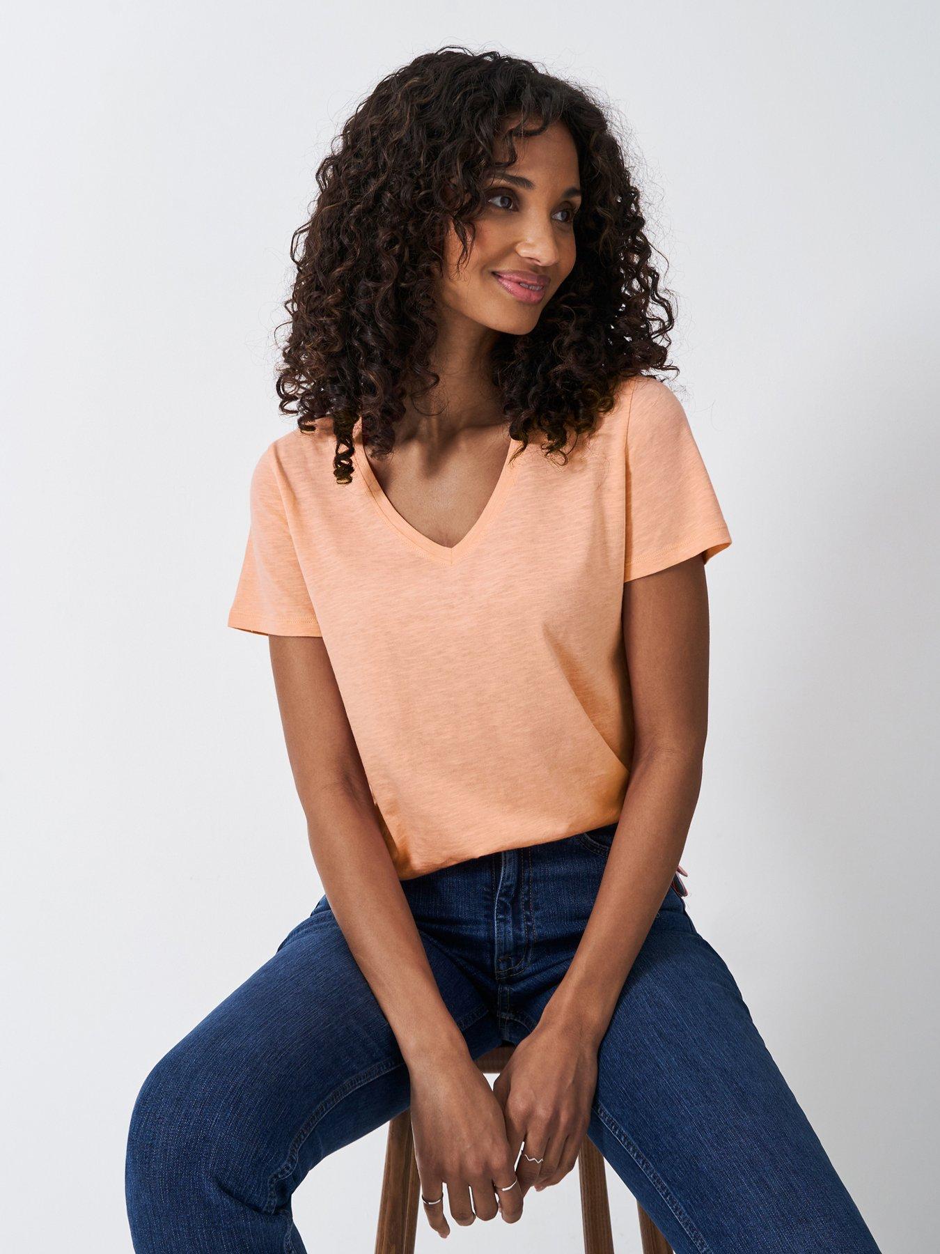 undefined Slub V Neck T-Shirt - Pink