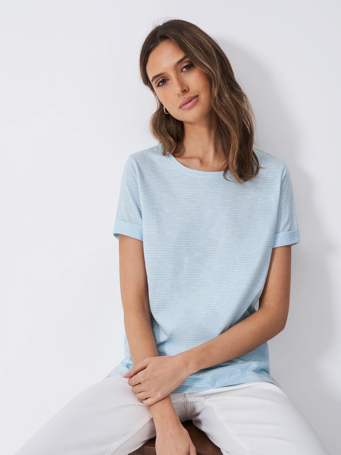  image of crew-clothing-stripe-neck-stripe-tee-blue