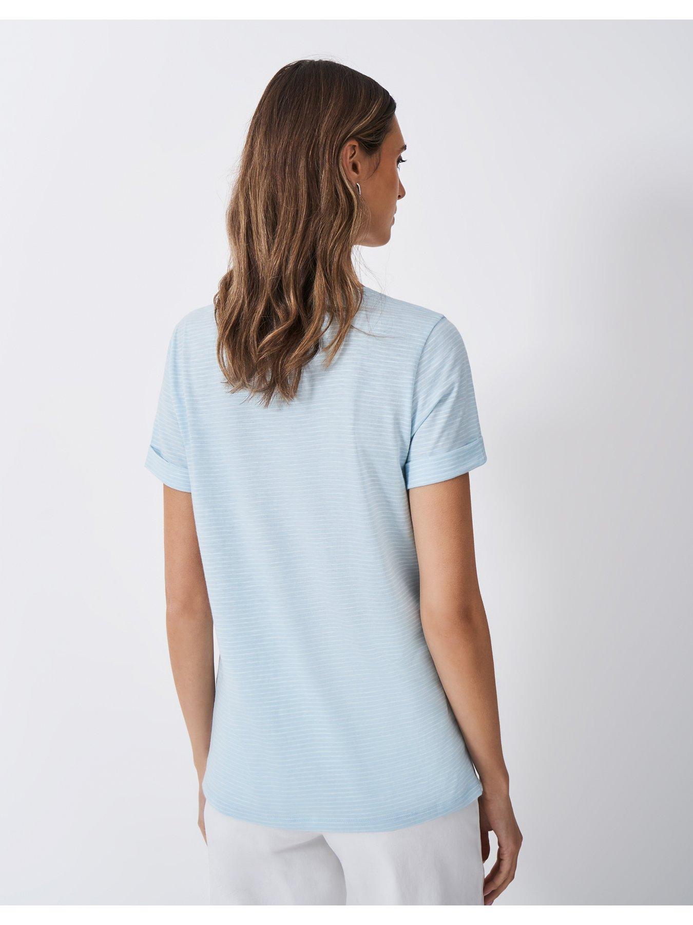  image of crew-clothing-stripe-neck-stripe-tee-blue