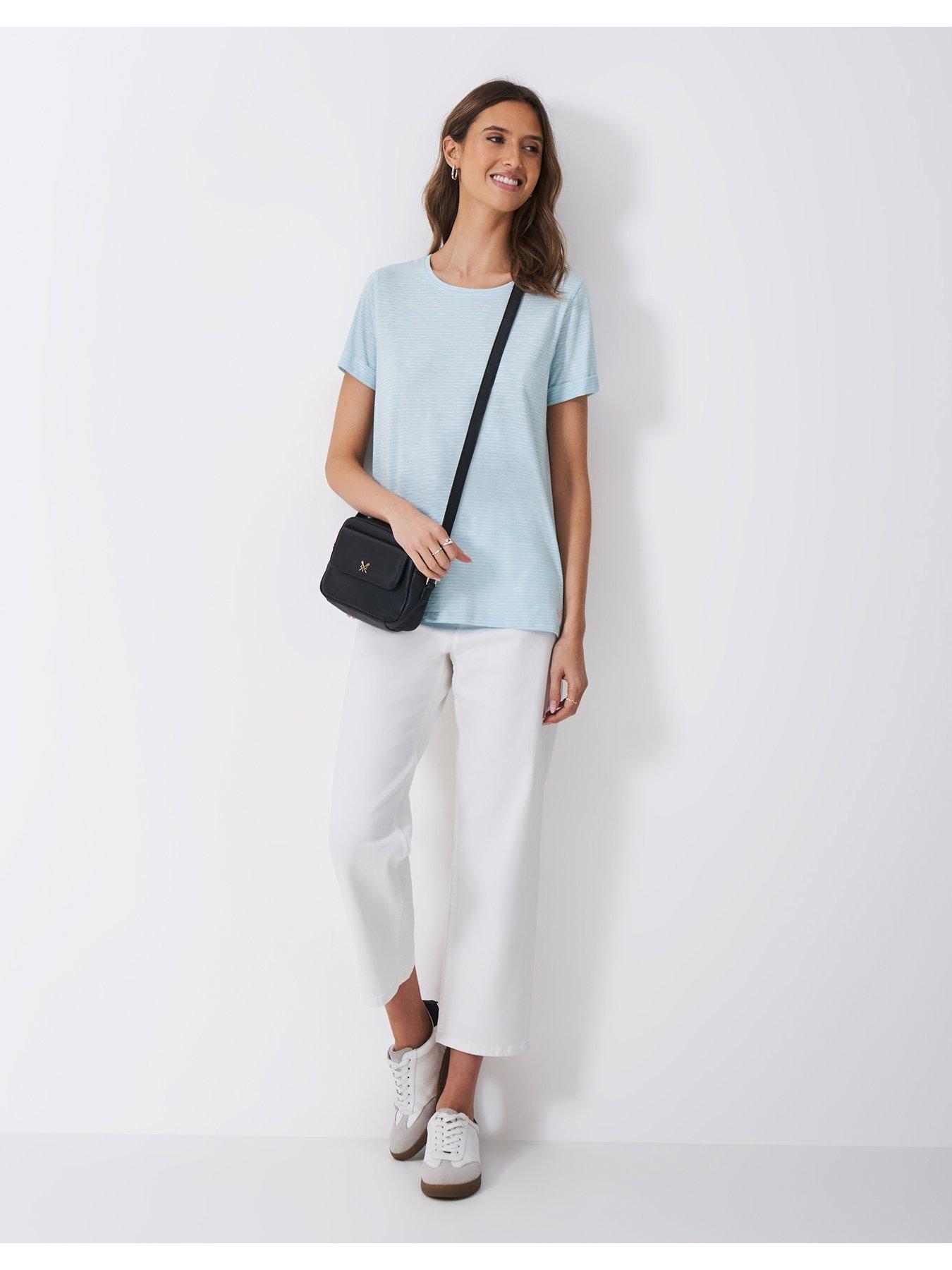  image of crew-clothing-stripe-neck-stripe-tee-blue