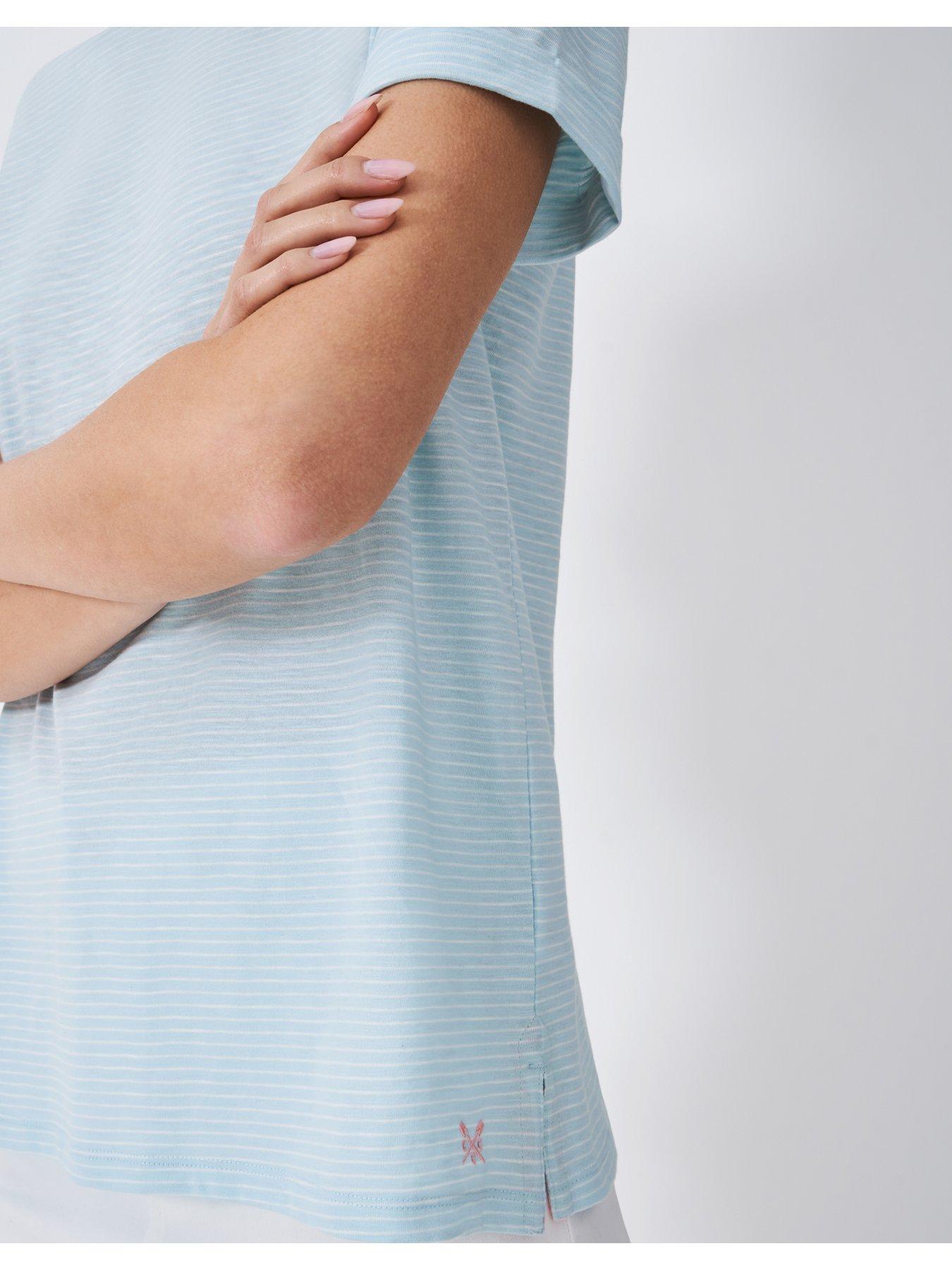  image of crew-clothing-stripe-neck-stripe-tee-blue