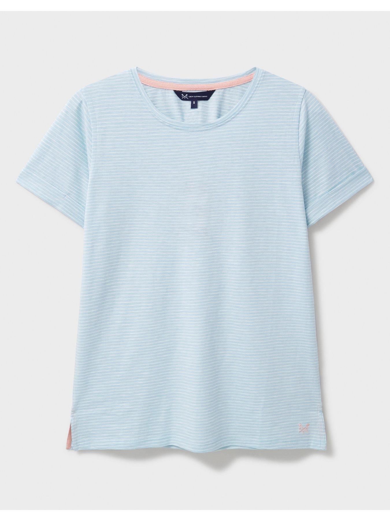  image of crew-clothing-stripe-neck-stripe-tee-blue