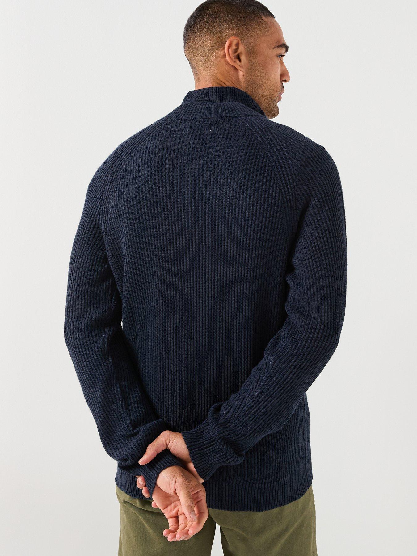 stillFront image of jack-jones-panel-zip-through-knitted-cardigan-navy