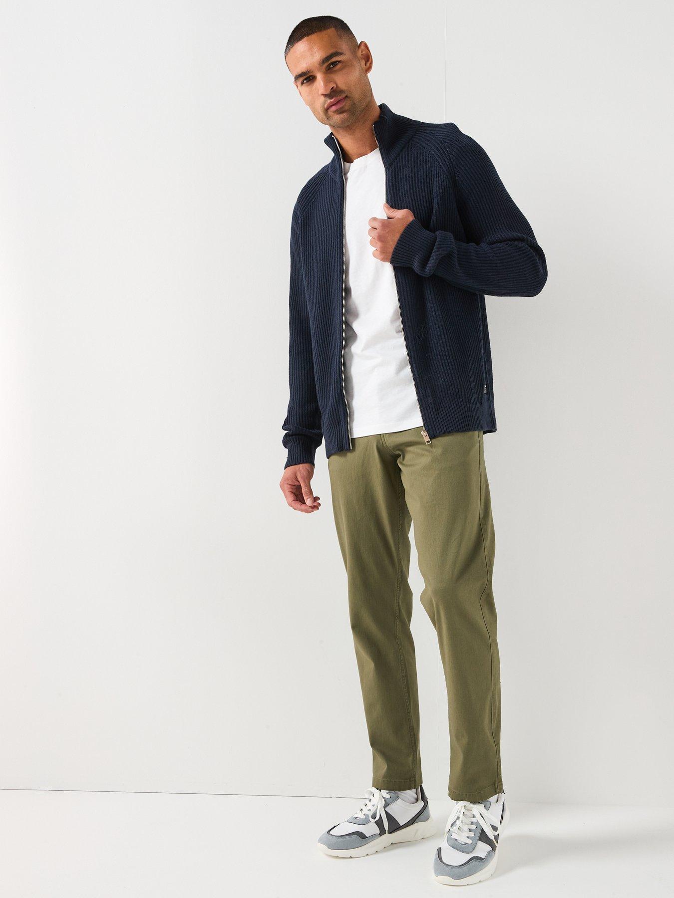  image of jack-jones-panel-zip-through-knitted-cardigan-navy