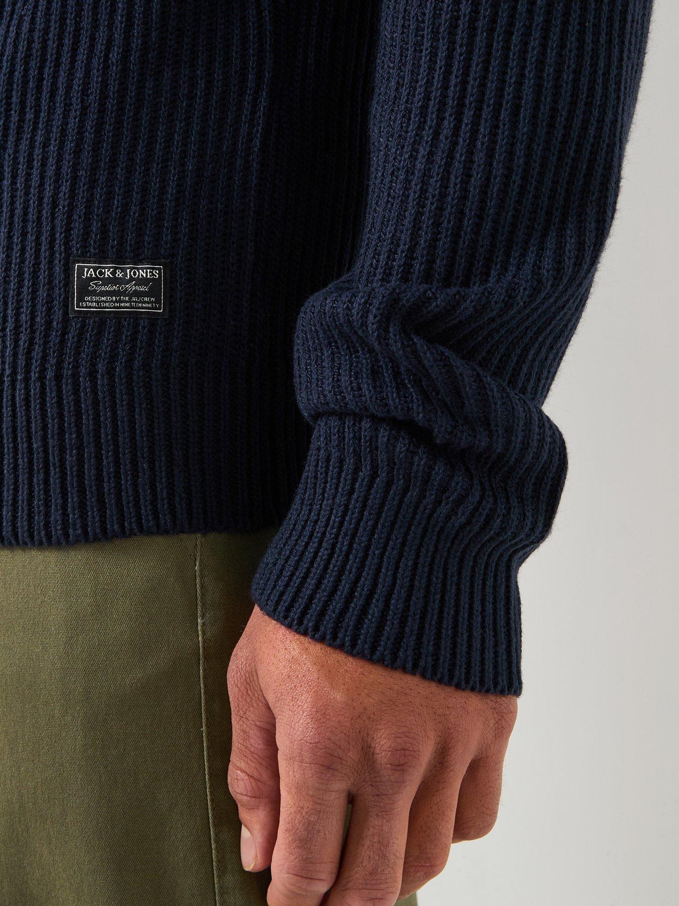  image of jack-jones-panel-zip-through-knitted-cardigan-navy