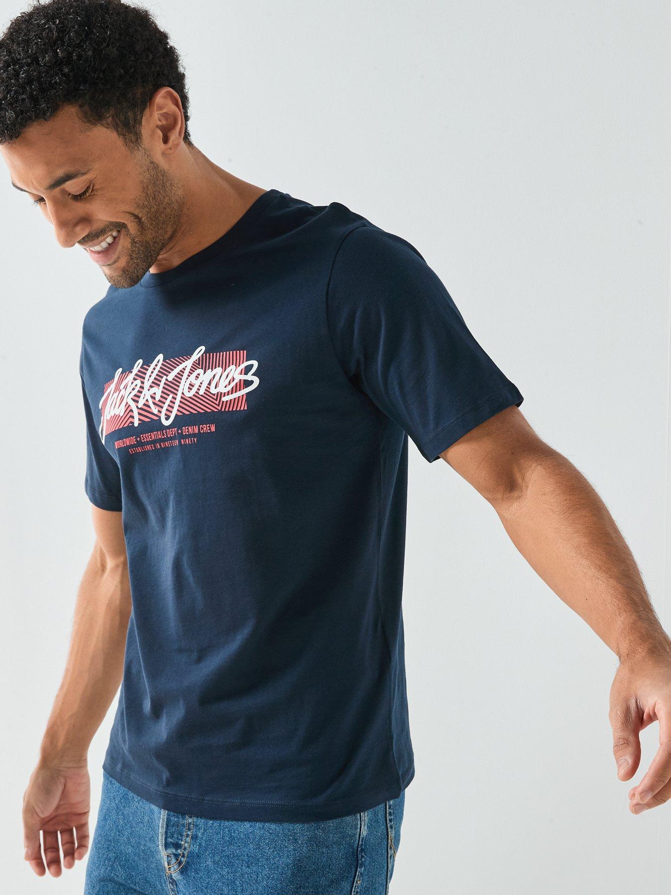  image of jack-jones-short-sleeve-logo-t-shirt-navy