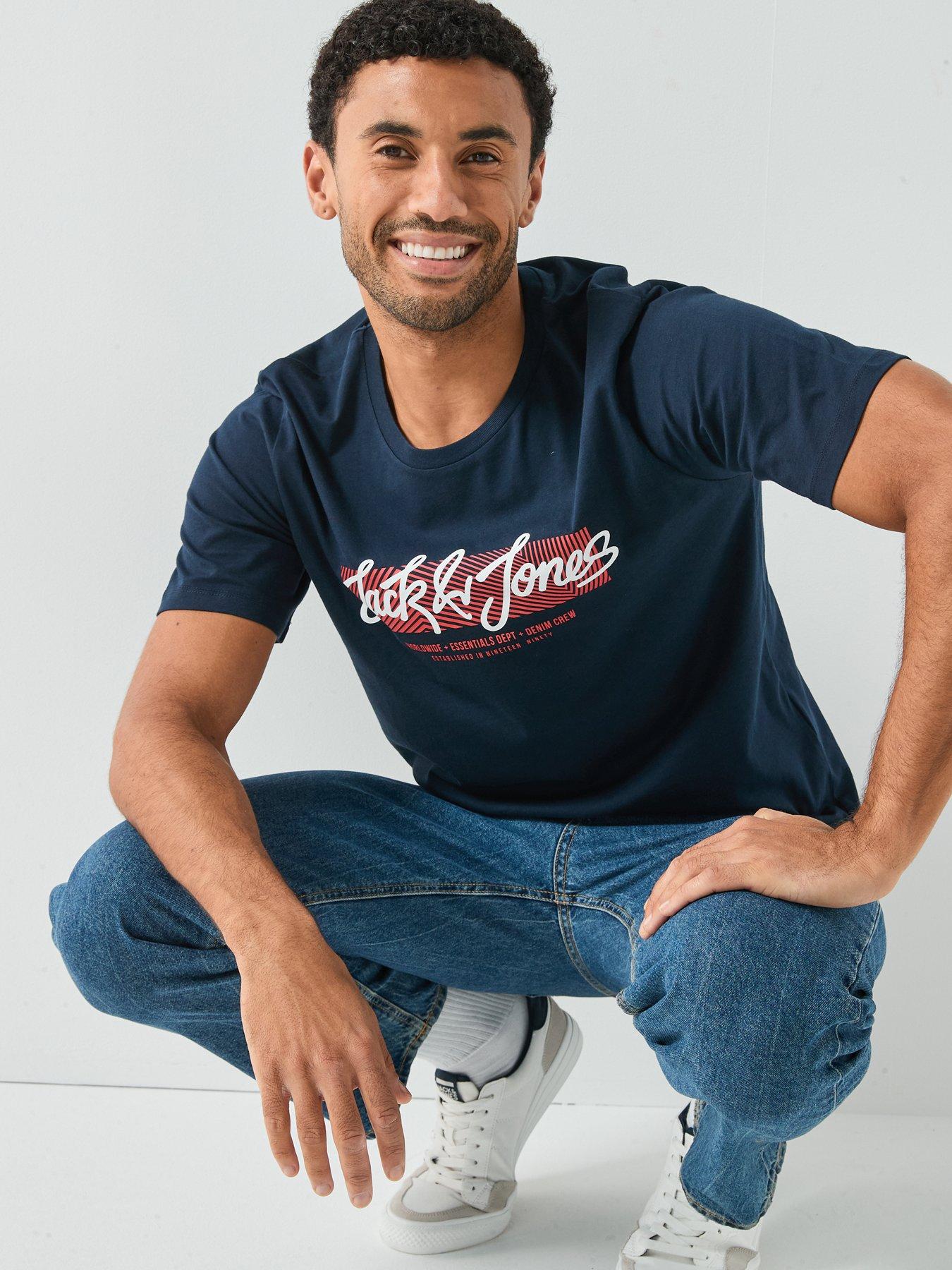  image of jack-jones-short-sleeve-logo-t-shirt-navy