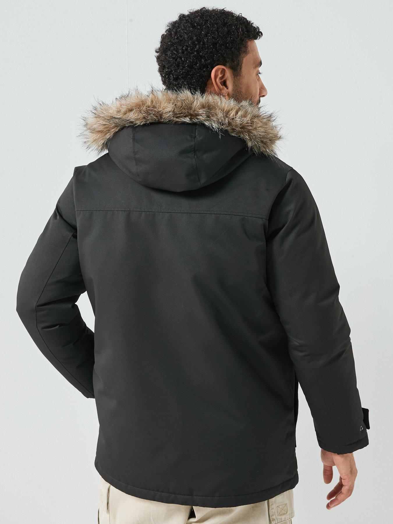 Jack & Jones Charlie Detachable Faux Fur Parka Coat - Black