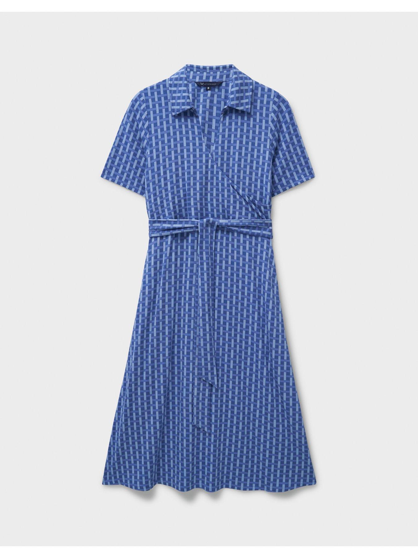  image of crew-clothing-dani-wrap-front-dress-blue