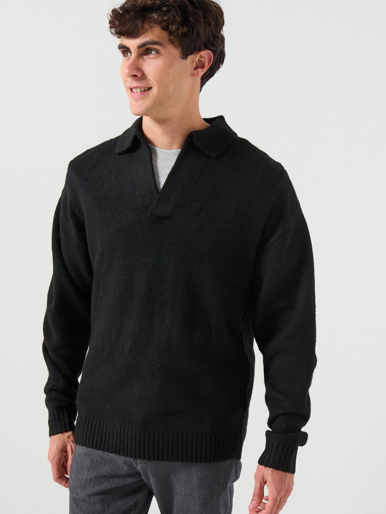 Jack & Jones Ollie Open Collar Knitted Jumper - Black