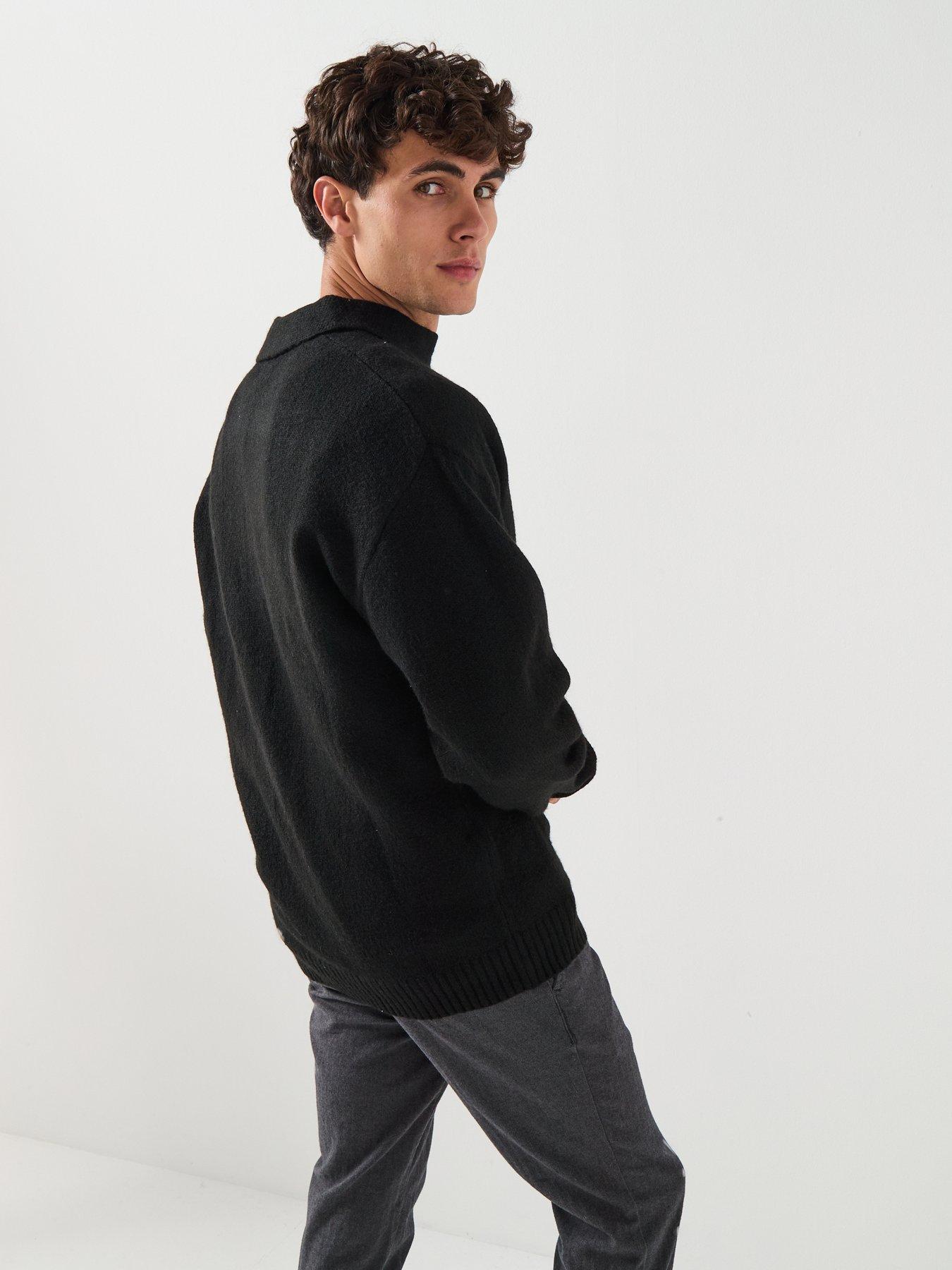  image of jack-jones-ollie-open-collar-knitted-jumper-black