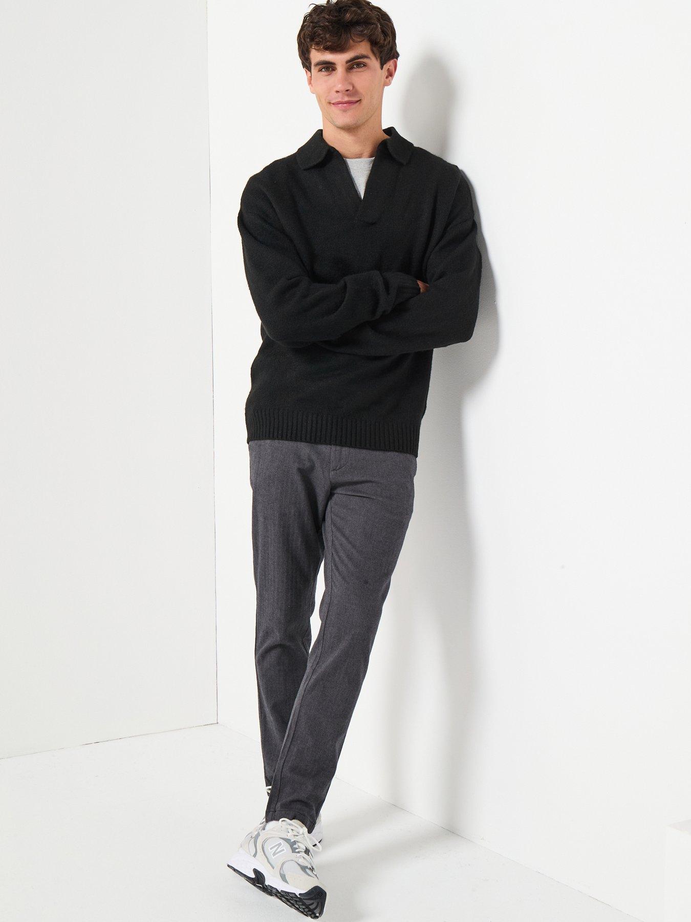  image of jack-jones-ollie-open-collar-knitted-jumper-black