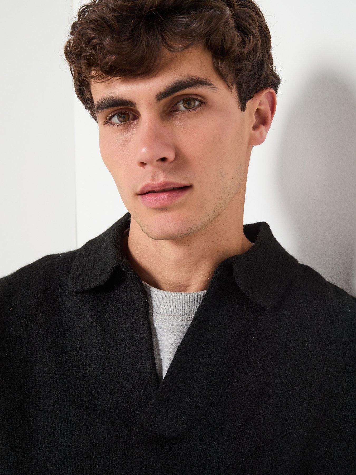  image of jack-jones-ollie-open-collar-knitted-jumper-black