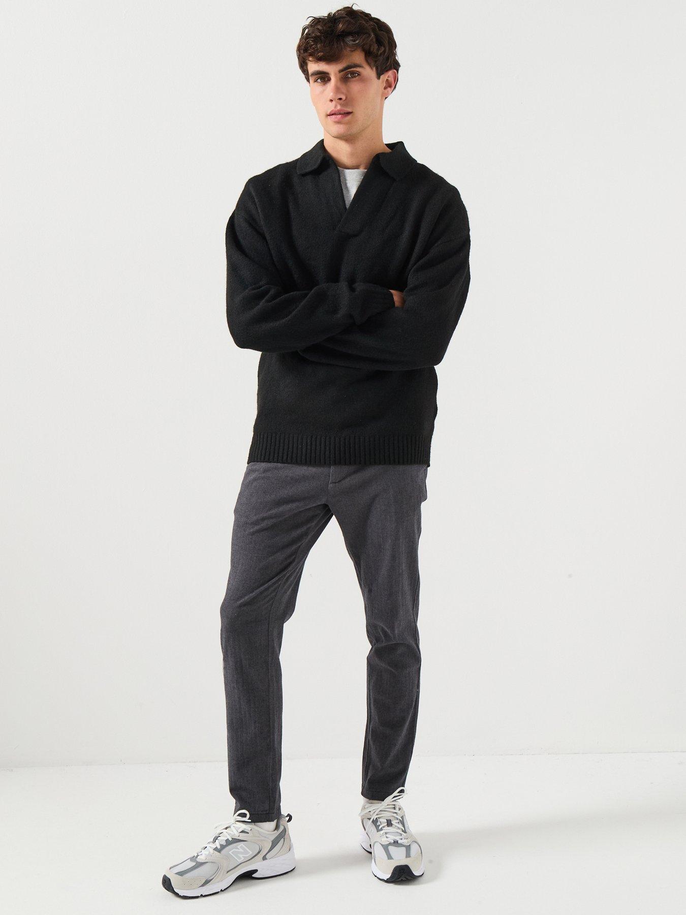 image of jack-jones-ollie-open-collar-knitted-jumper-black