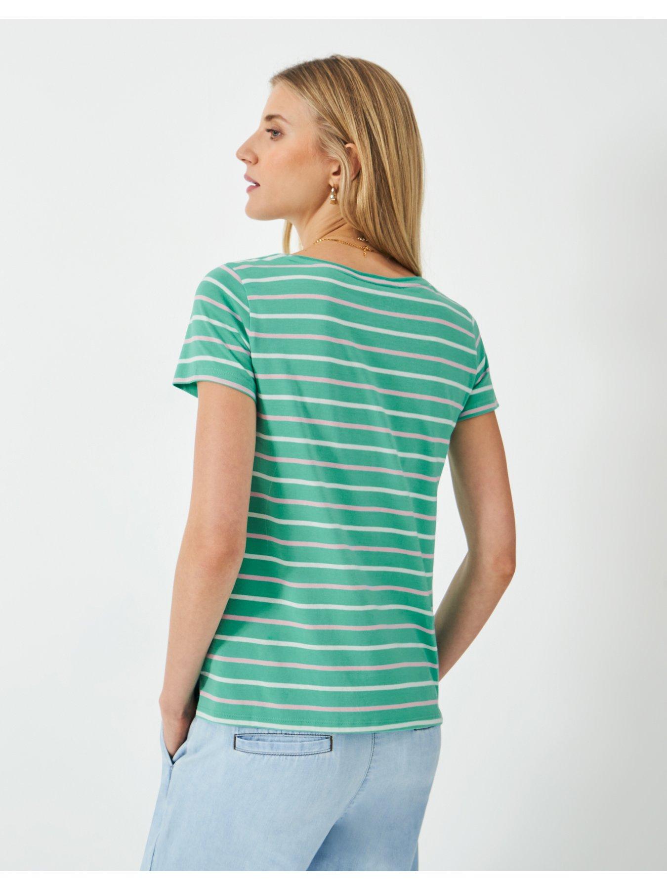  image of crew-clothing-breton-striped-t-shirt-green