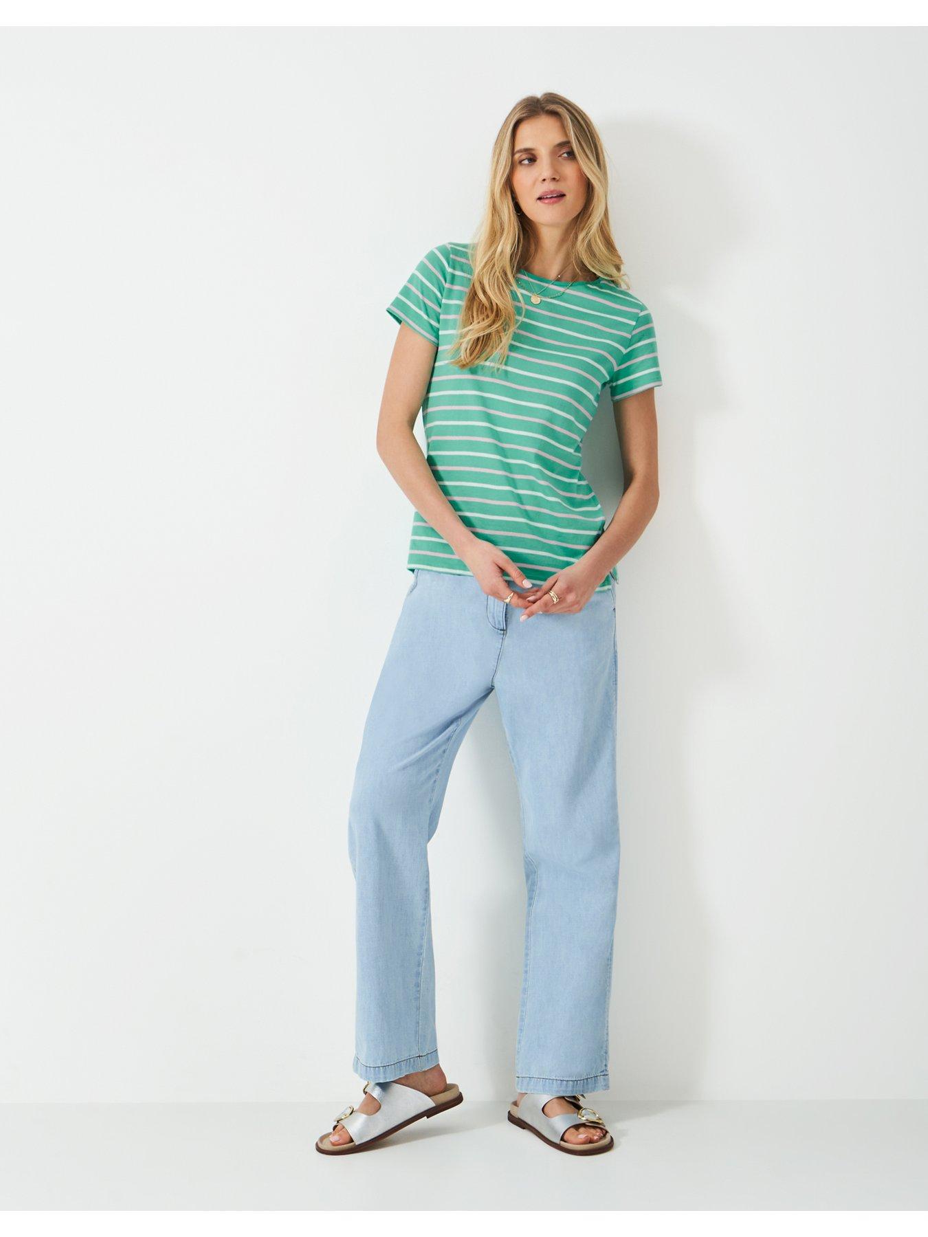  image of crew-clothing-breton-striped-t-shirt-green