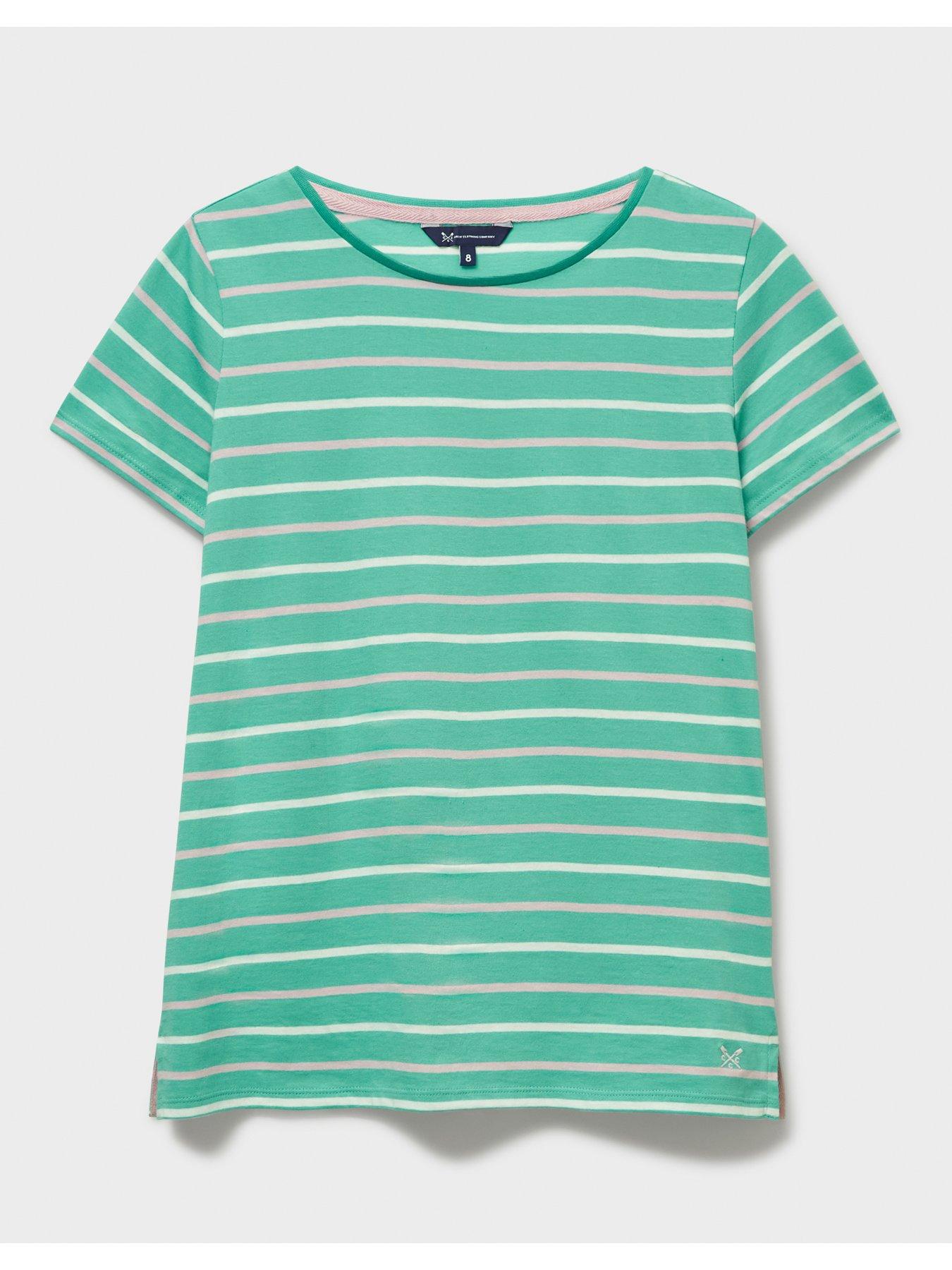  image of crew-clothing-breton-striped-t-shirt-green
