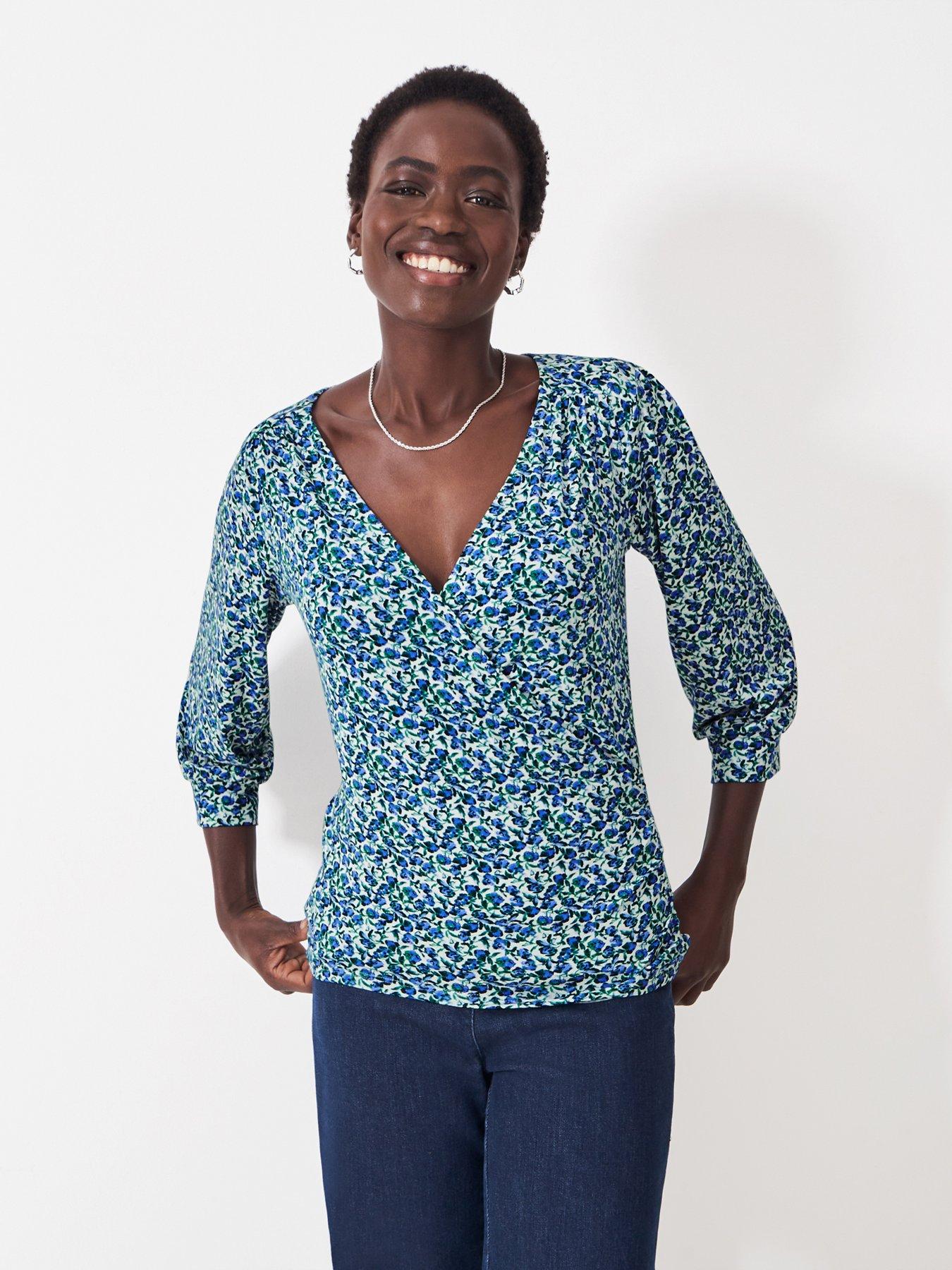 undefined Long Sleeve Wrap Top - Blue