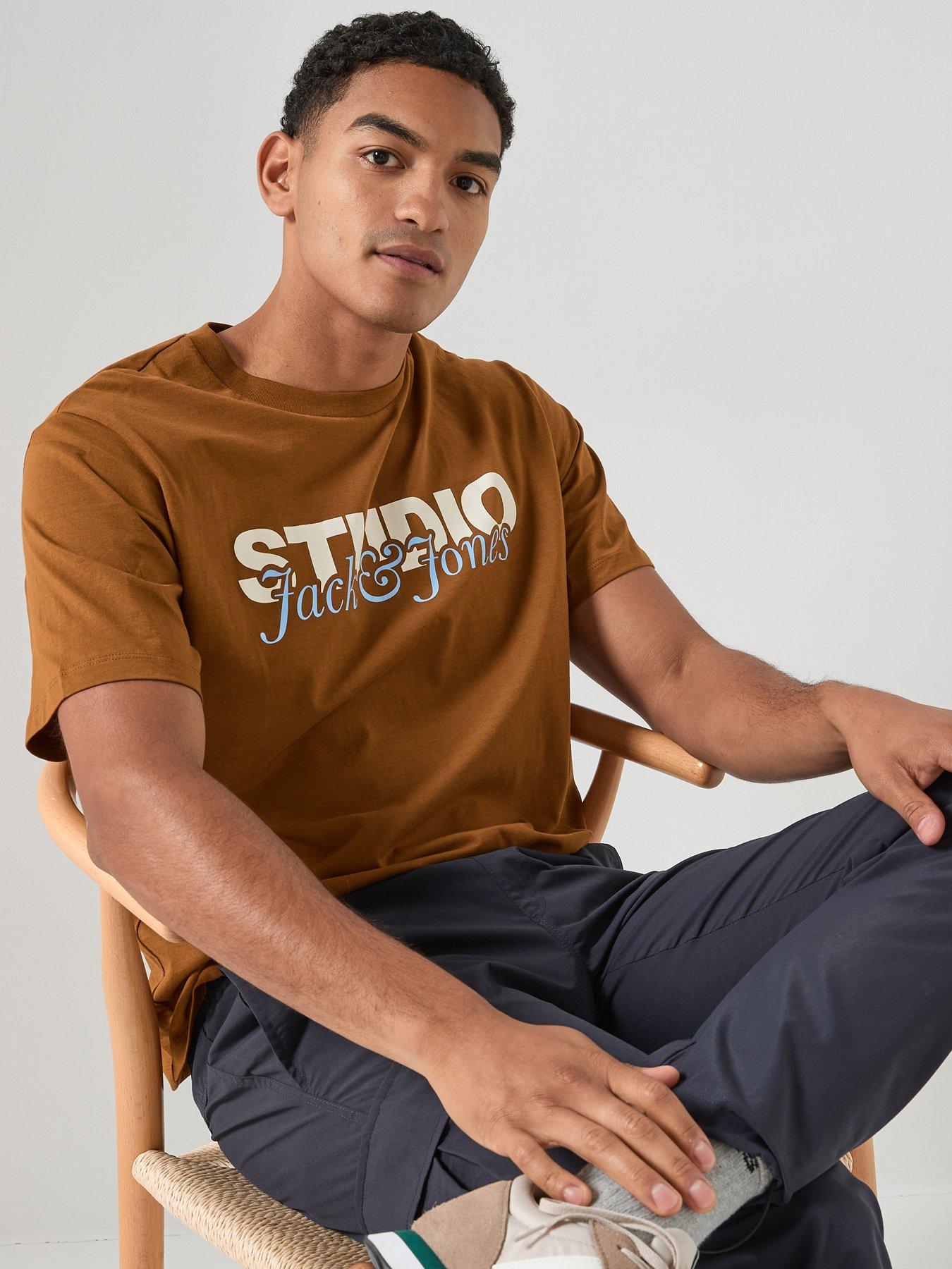  image of jack-jones-graphic-short-sleeve-t-shirt-brown