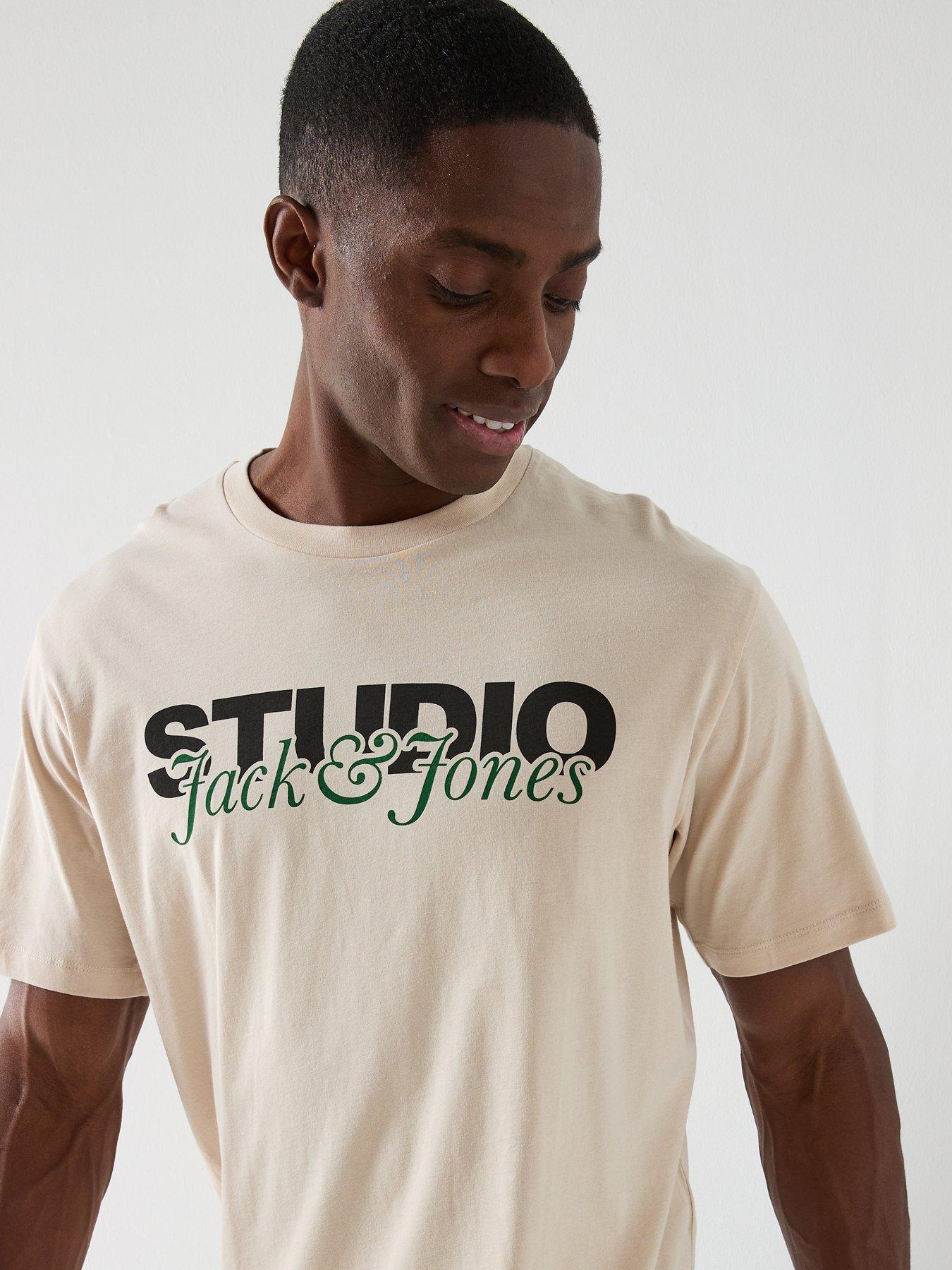  image of jack-jones-graphic-short-sleeve-t-shirt-beige