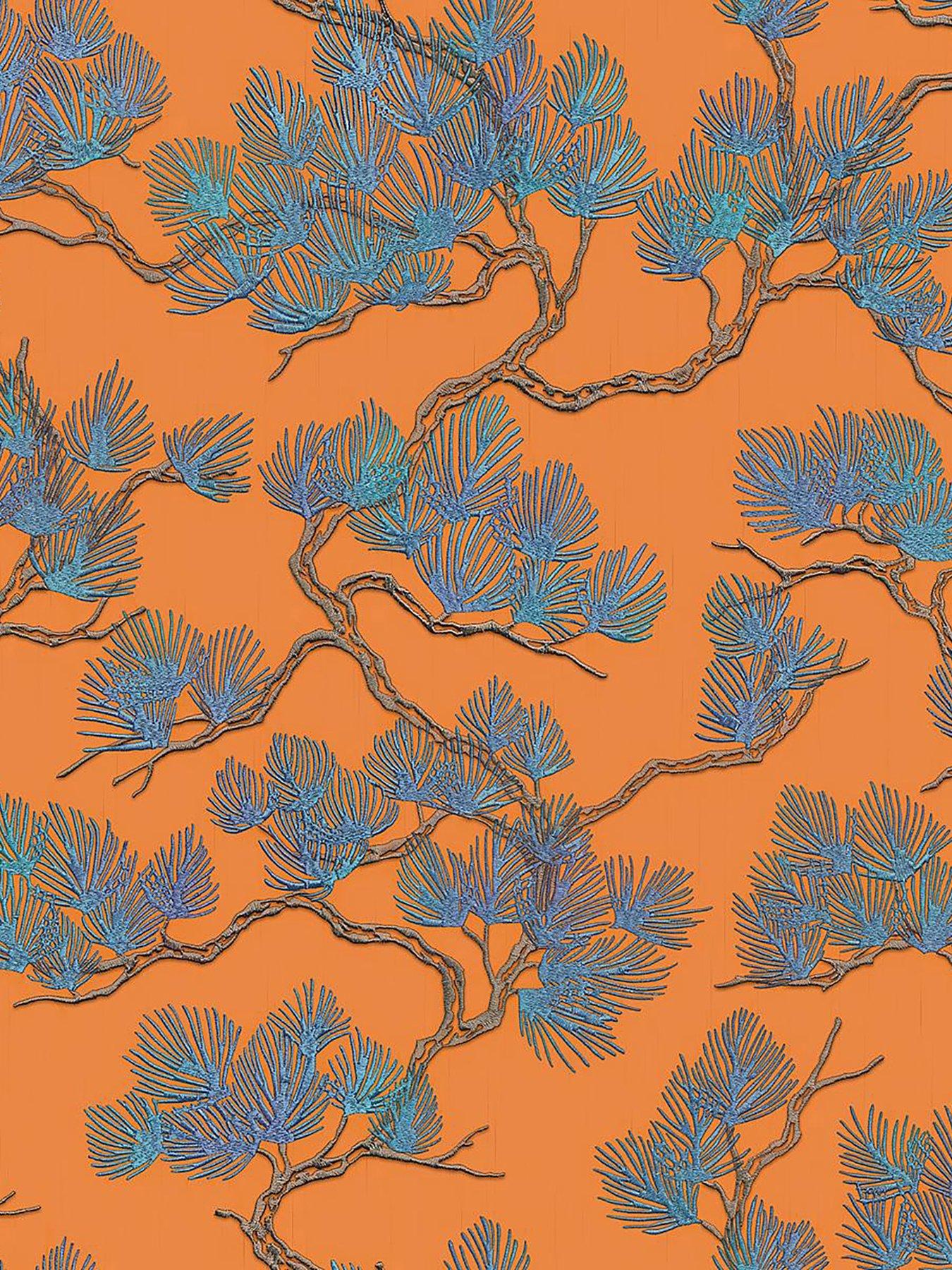 Image 2 of 2 of Design ID Wall Fabric Pine Tree Wallpaper - Orange/blue