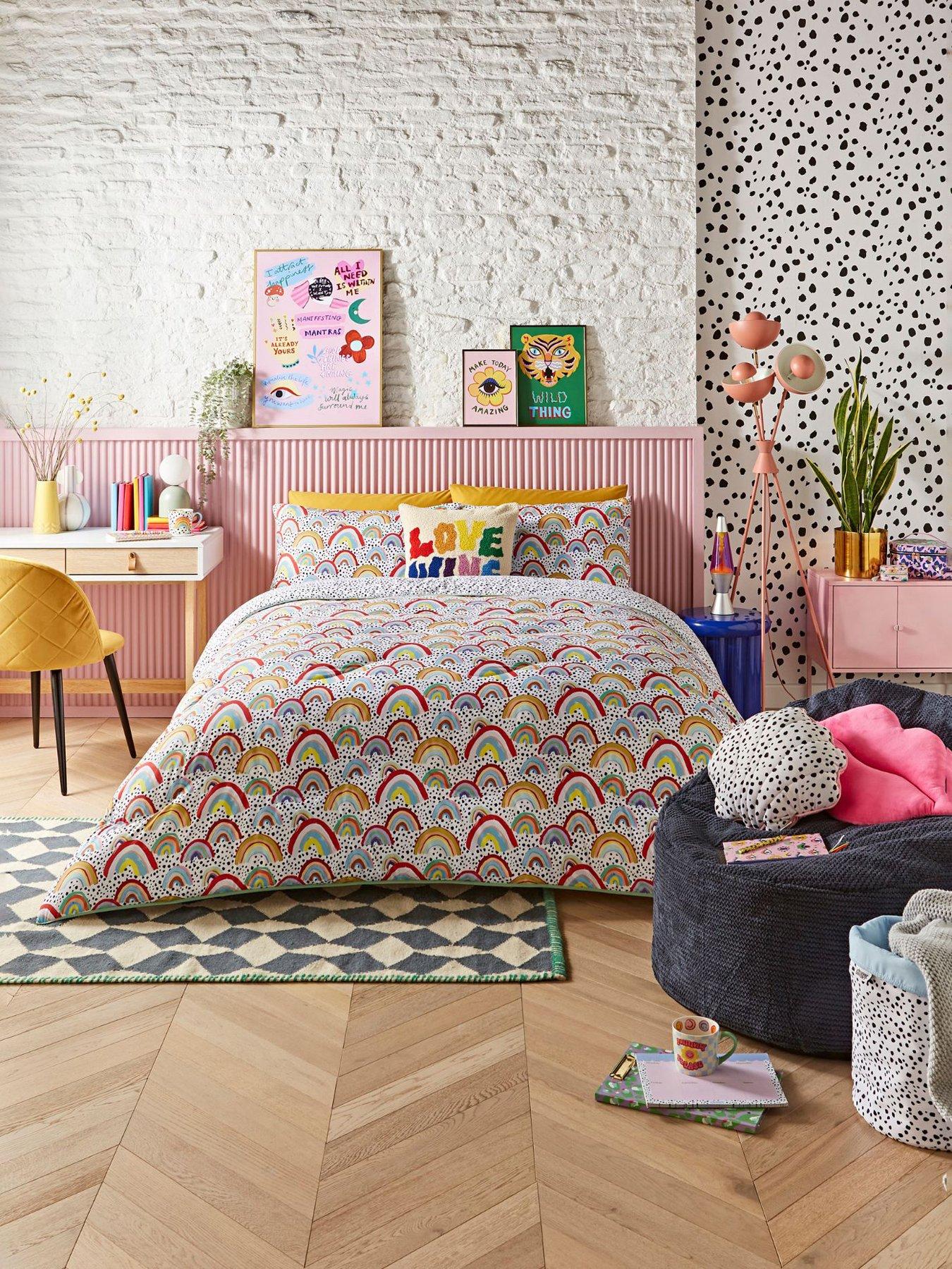  image of night-lark-x-eleanor-bowmer-rainbow-printnbspcoverless-quilt-and-pillowcase-set