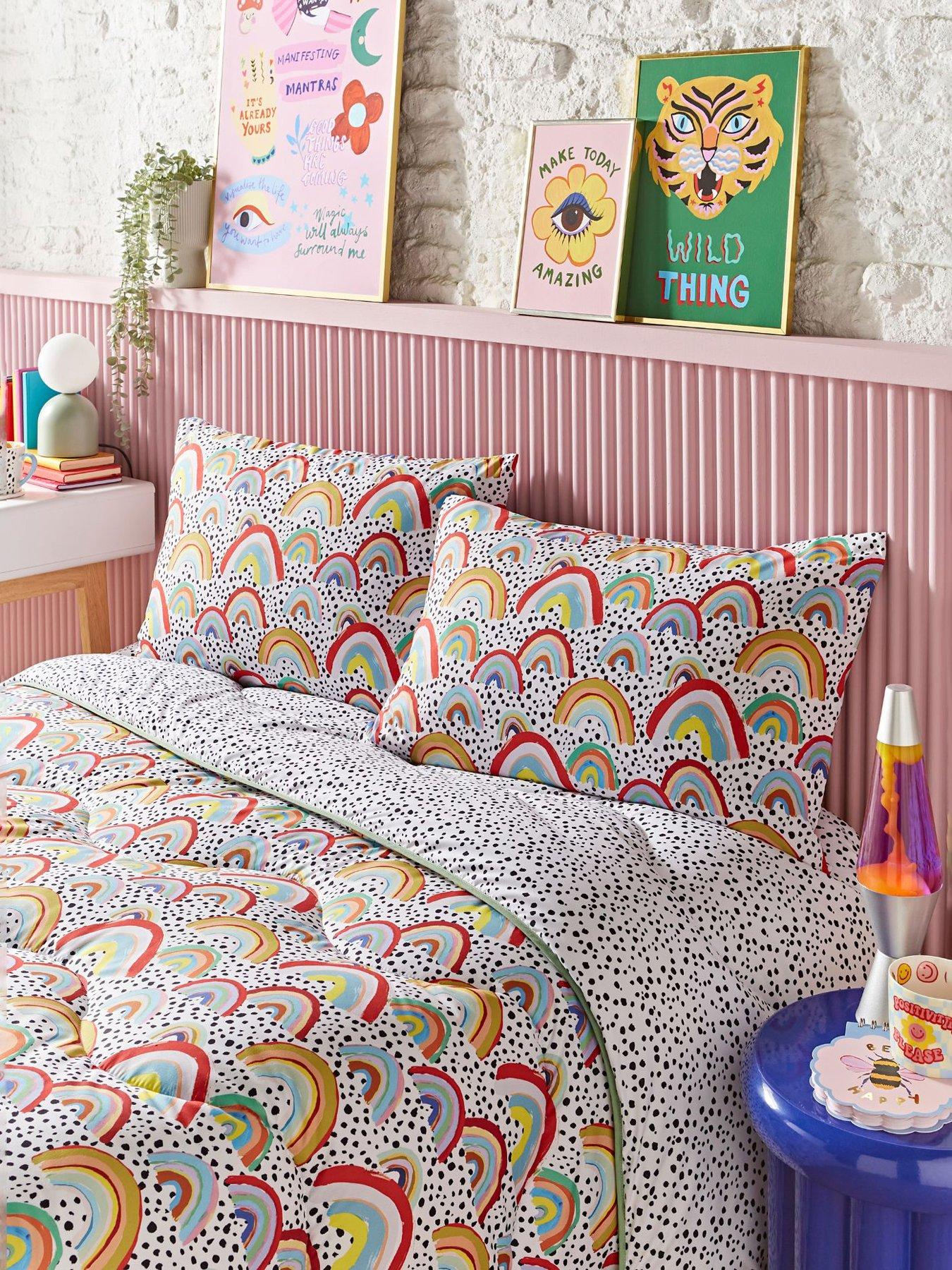  image of night-lark-x-eleanor-bowmer-rainbow-printnbspcoverless-quilt-and-pillowcase-set