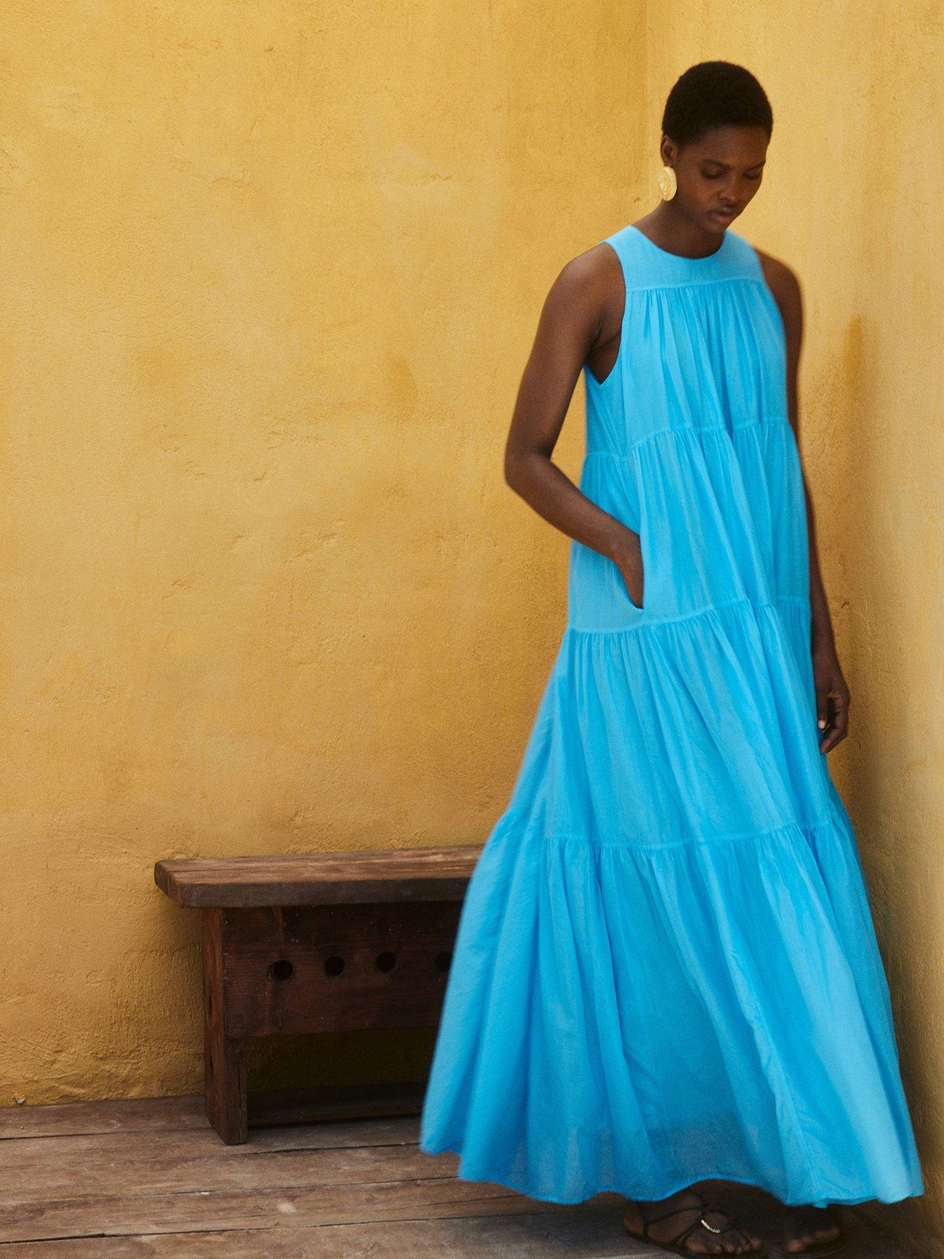 Devotion Twins Lack Tiered Maxi Dress - Bright Blue