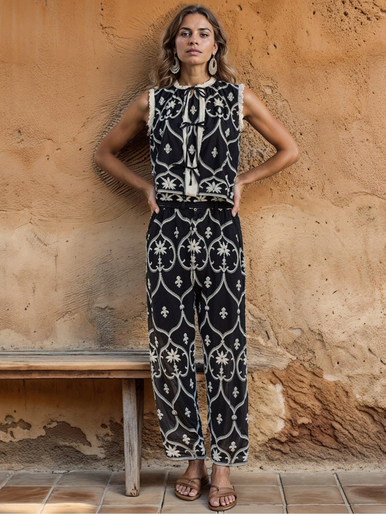 front image of devotion-twins-canny-tie-front-sleeveless-shirt-multi