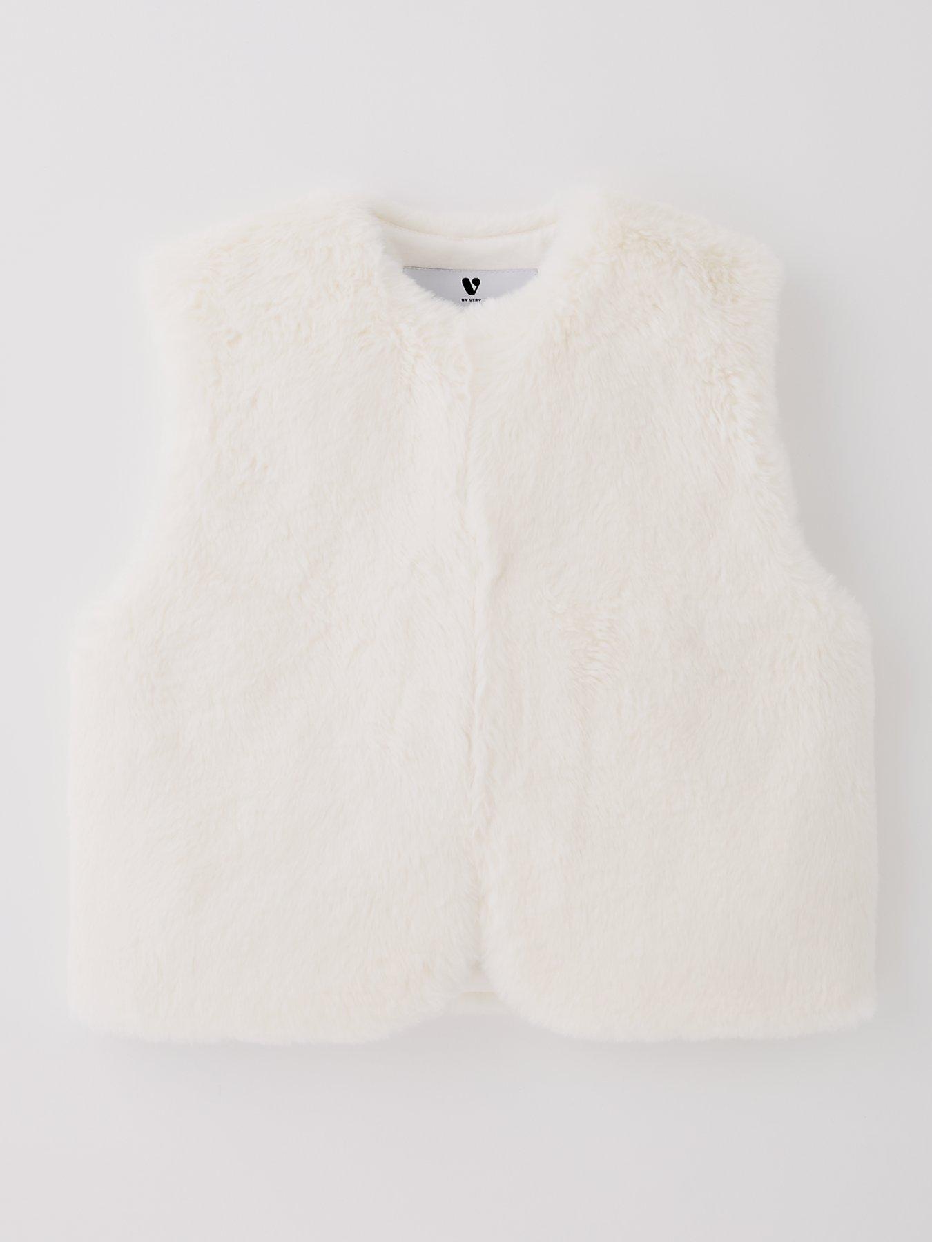 undefined Girls Faux Fur Gilet - Cream
