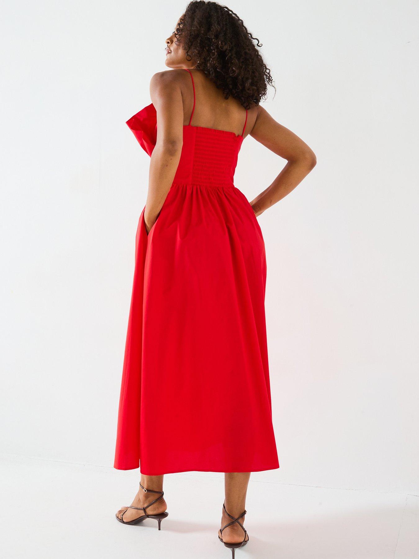 stillFront image of mei-meij-unique-bodice-midi-dress--goji-berry-red