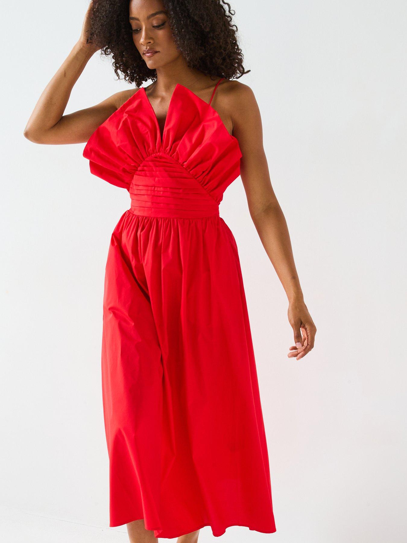 Image 3 of 6 of Mei Meij Unique Bodice Midi Dress- Goji Berry