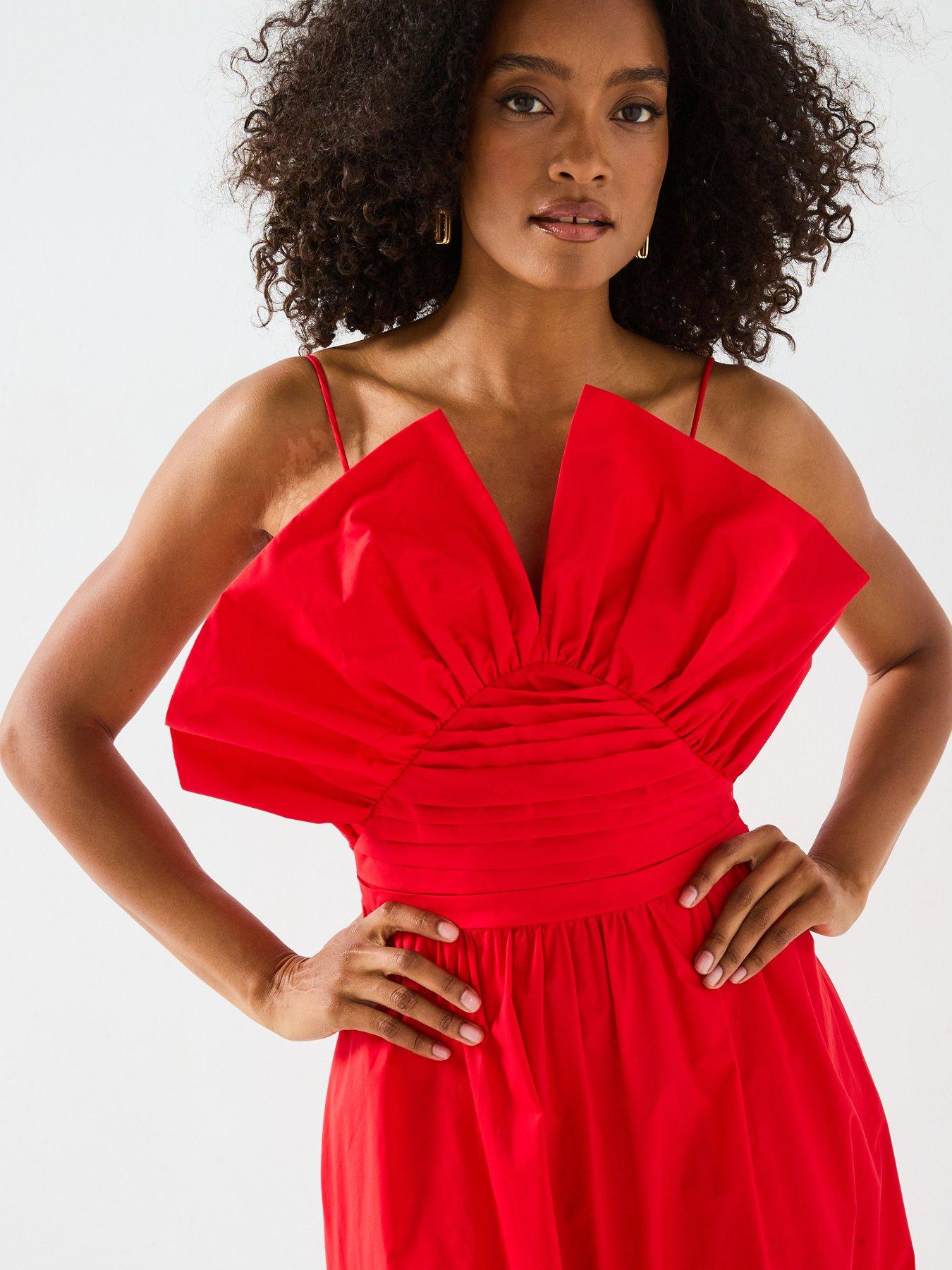  image of mei-meij-unique-bodice-midi-dress--goji-berry-red