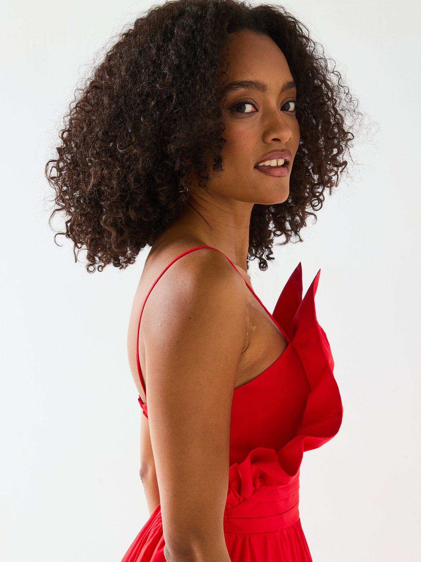 Image 6 of 6 of Mei Meij Unique Bodice Midi Dress- Goji Berry