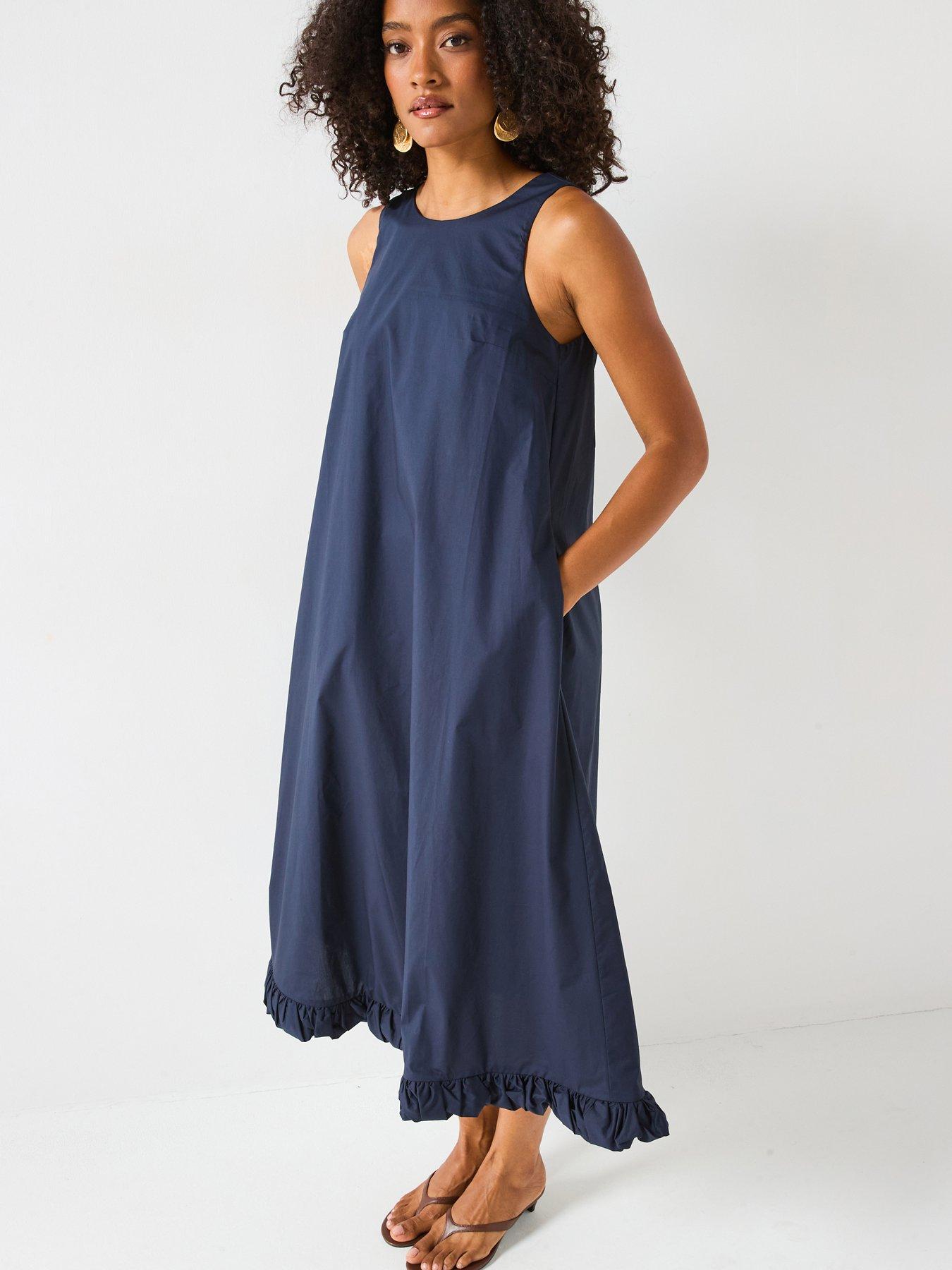 Image 1 of 6 of Mei Meij Flared Midi Dress- Polar Night Navy